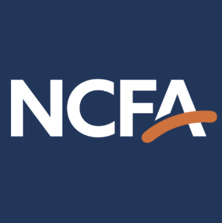 Navy background with NCFA written in white letters
