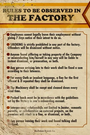 Prohibited Factory Rules Bartlebee Rules For Factory Workers — Pendog Creative Library