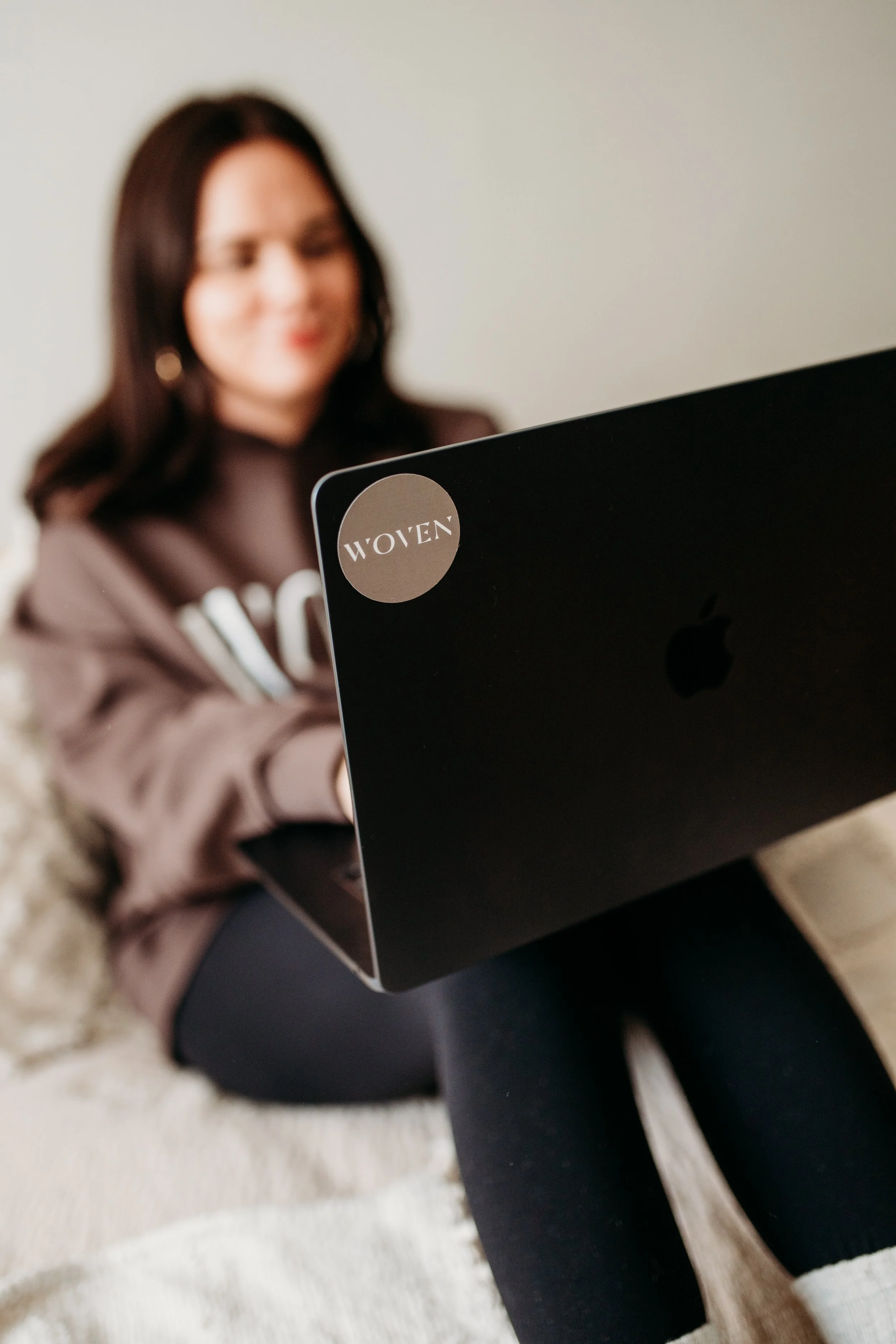 LCSW on laptop with Woven Sticker