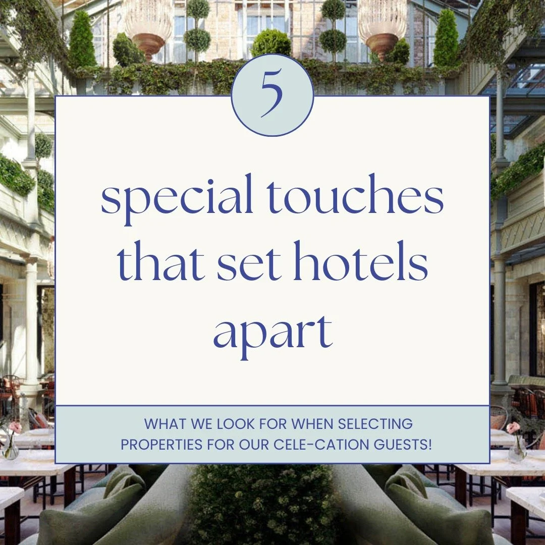 Last year we scouted more than 50 hotels &amp; resorts for our client events and we're on track to see even more this year! While we have a long list of favorite properties for different types of cele-cations, there are five things that we look for t