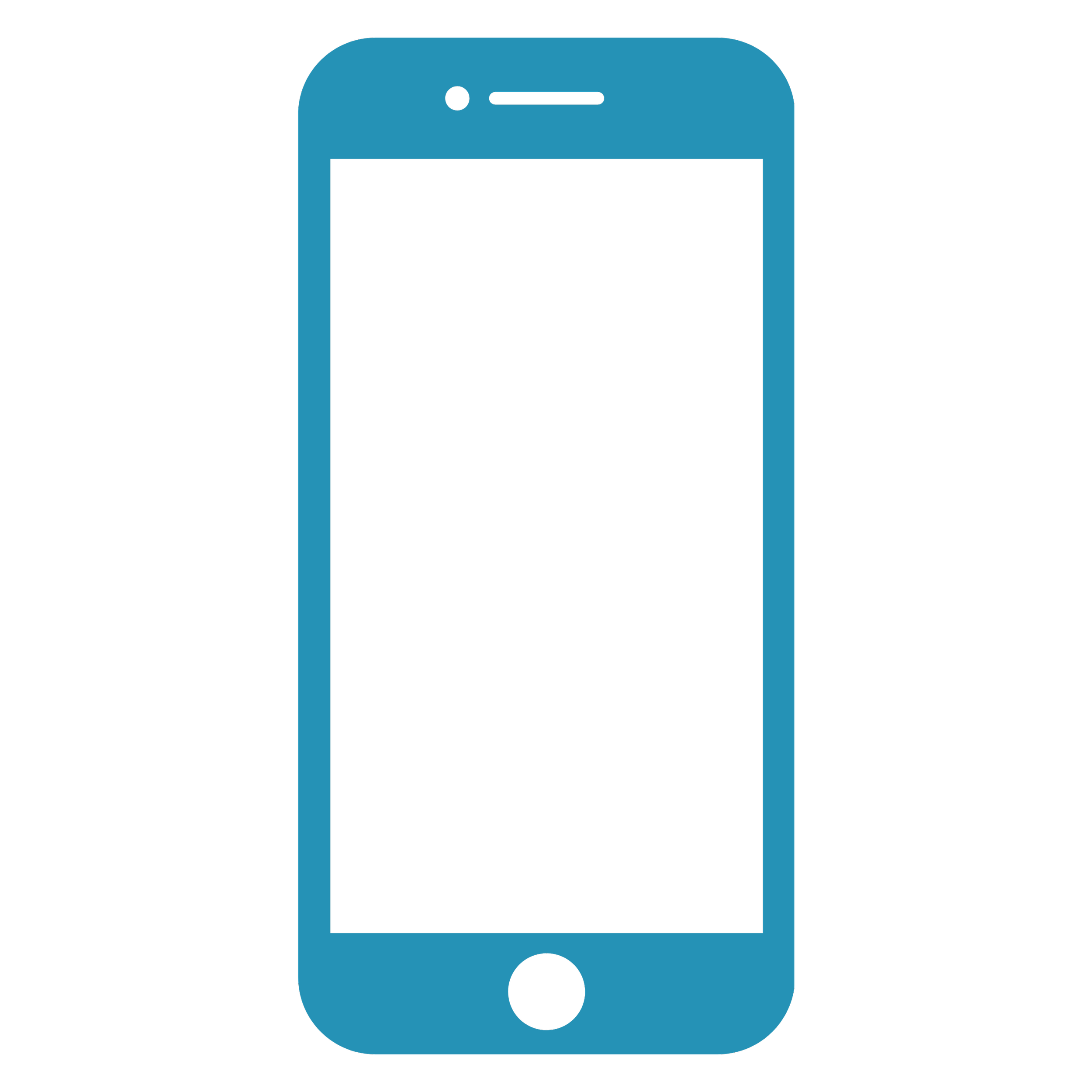 A blue smartphone icon with a blank black screen.