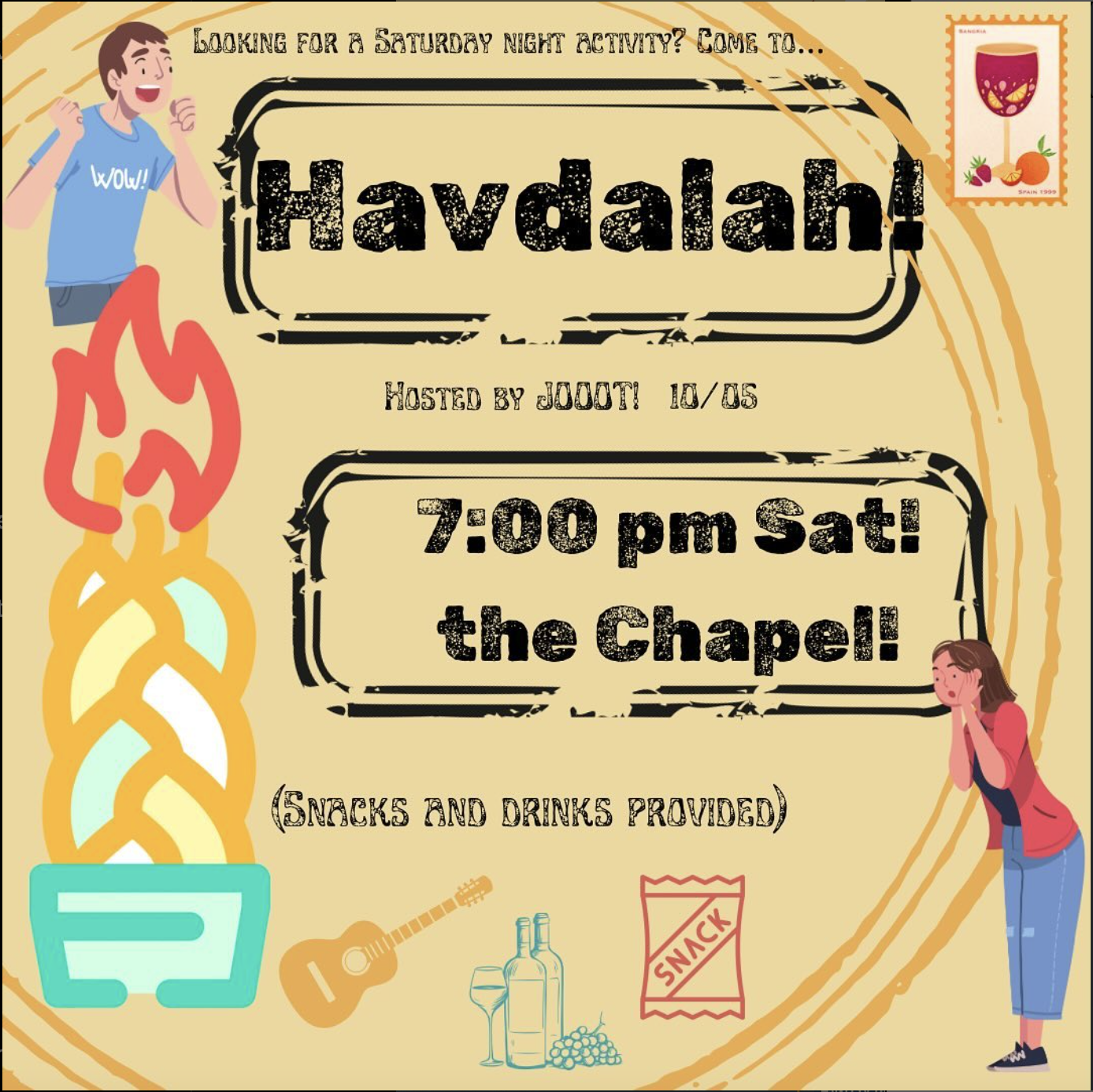 Instagram post created for Jewish On Our Own Terms Carleton College. Havdalah is the Jewish ceremony and celebration that marks the end of Shabbat. Designed in Canva.