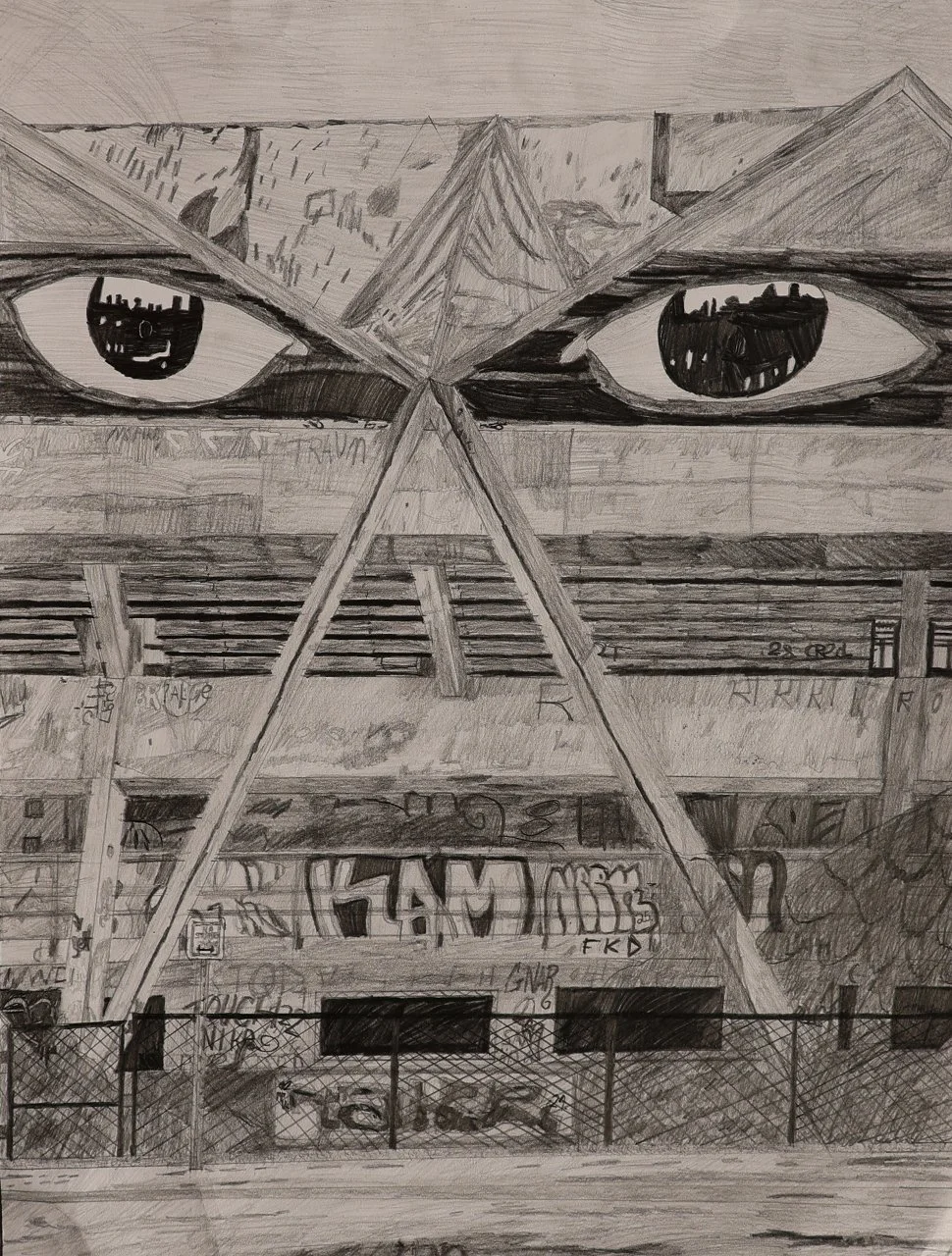 Angry Face, 2025, 18 x24, graphite