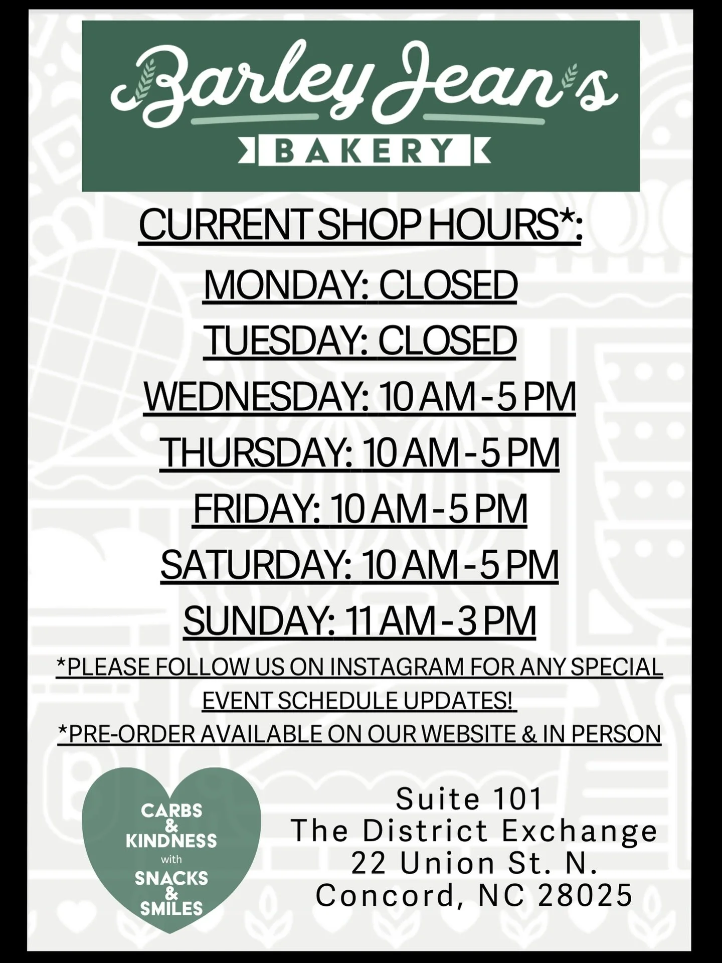 Happy December! Reminder that if there are changes or special events that impact our hours, we will post them here! Preorders always available on our website (or in person during store hours)- we just need 48 hours notice😊