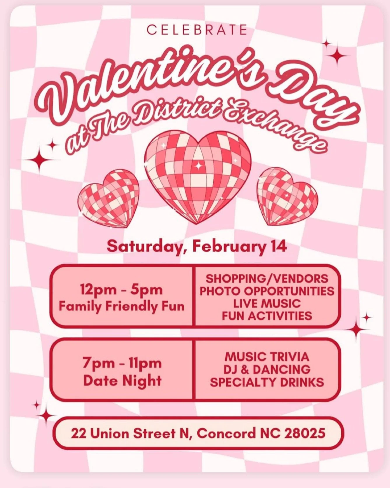 Join us for Family Fun on Valentine&rsquo;s Day!  We will be selling cookie kits that can be done together at our table inside or taken home or gifted later.  So many fun activities taking place @thedistrict.exchange @downtownconcordnc 🥰❤️💕