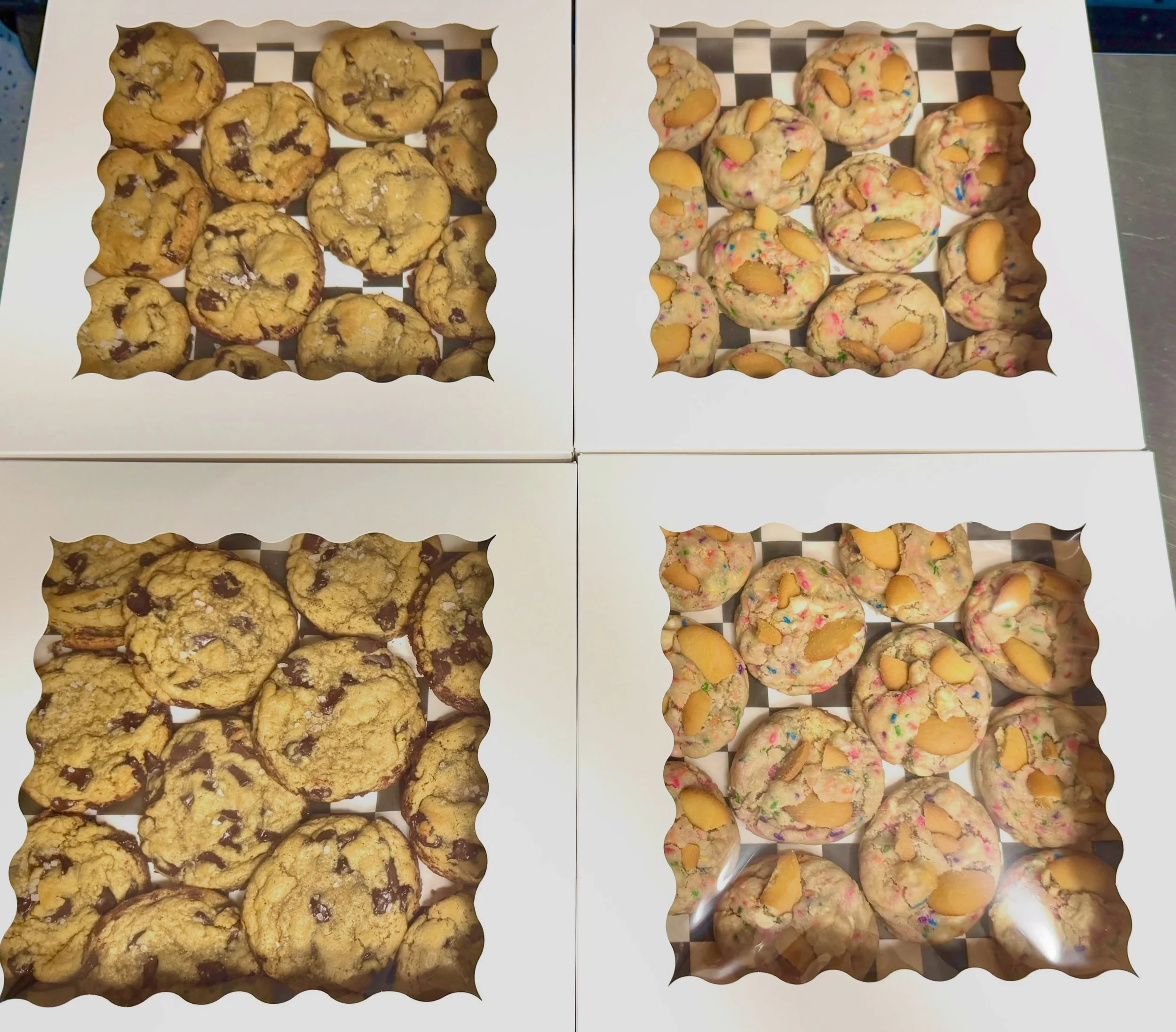 Need LOTS of cookies? You are always welcome to preorder by the dozen on our website or in person at the store. We love being a part of your gifts, special events, gatherings, and dinners. This stack is off to a special cookie table at a wedding rece