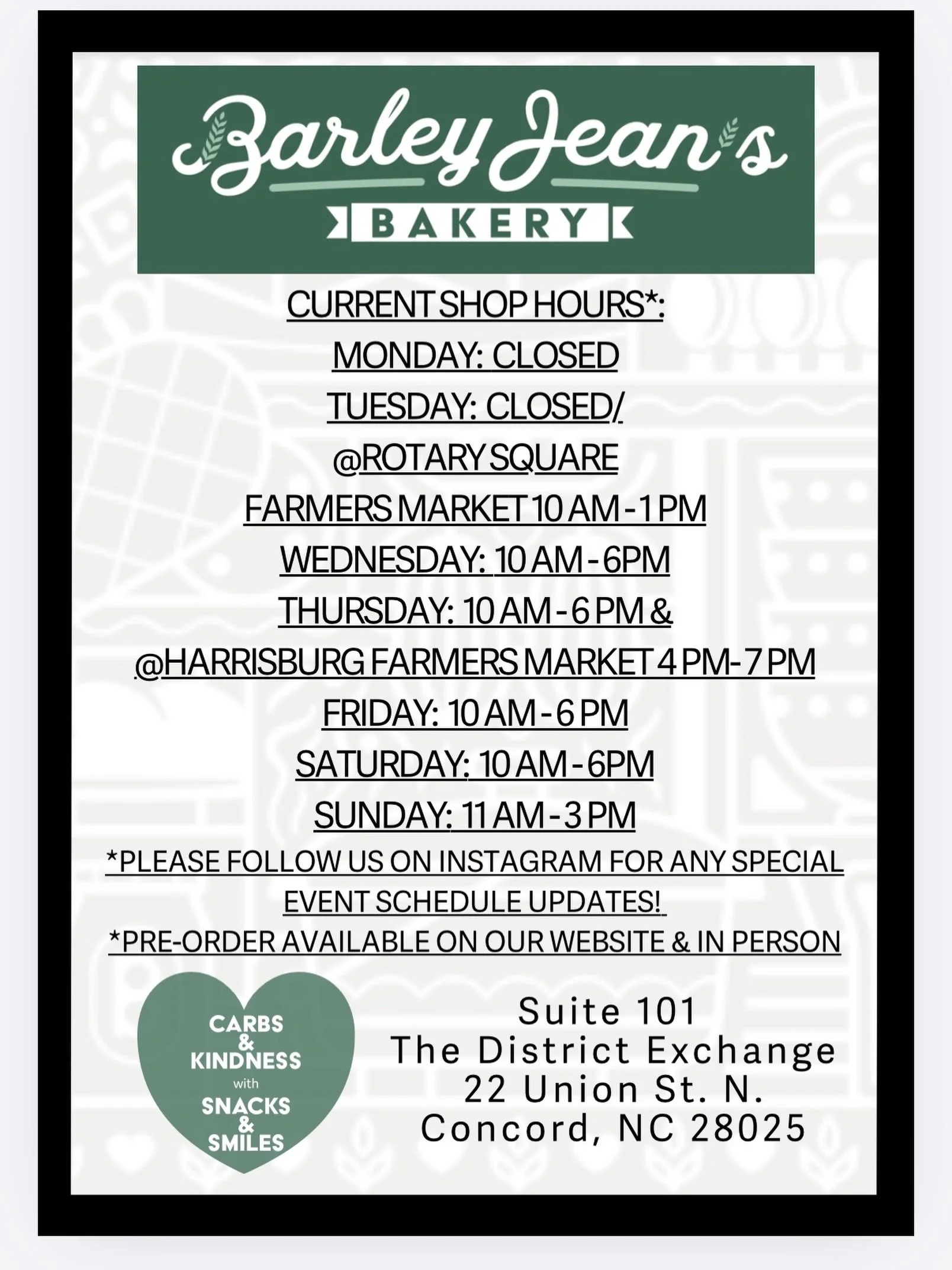 Schedule Update!  Hey friends! With our @baesburgers joining @thedistrict.exchange , we have been trial-running a later closing &amp; we&rsquo;re going to keep it going! We will now be open until 6 pm Wed-Sat. Please also note that our @downtownconco
