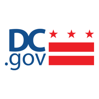 DC.gov logo with three red stars above three red horizontal stripes.