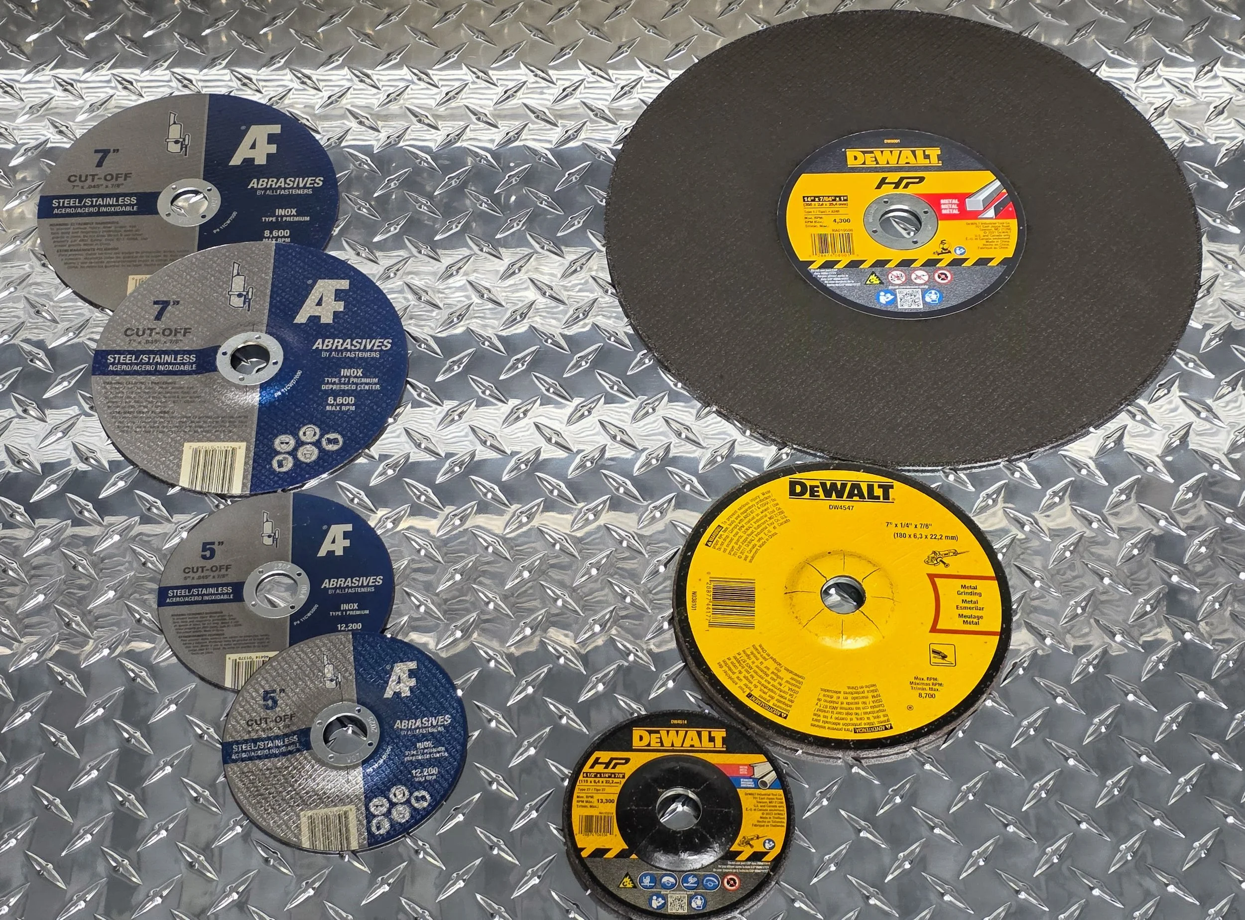 Cutting & Grinding wheels with Aluminum DIamond Plate in background