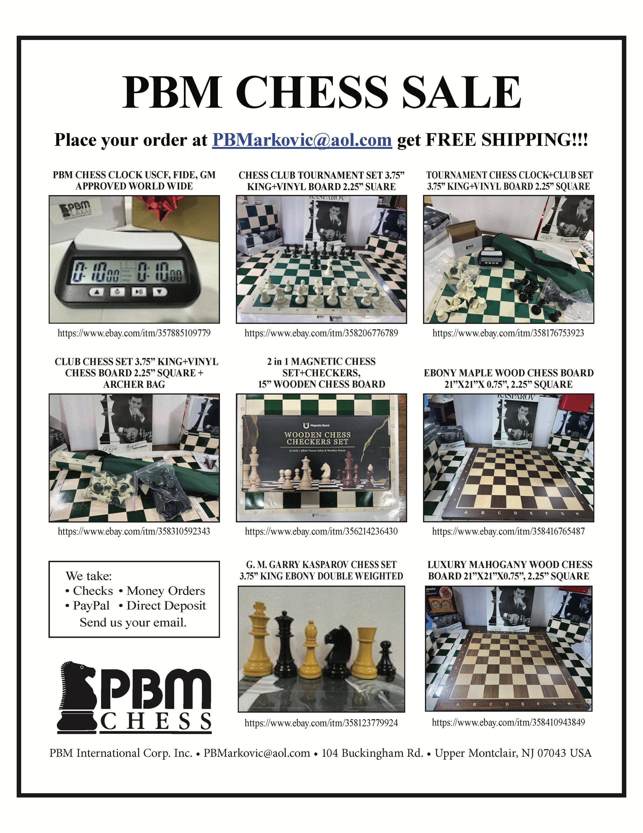PBM CHESS Tournament Regulation Set &amp; Clock