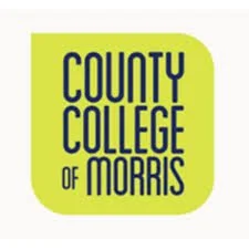 Logo of County College of Morris with a lime green background and blue text.