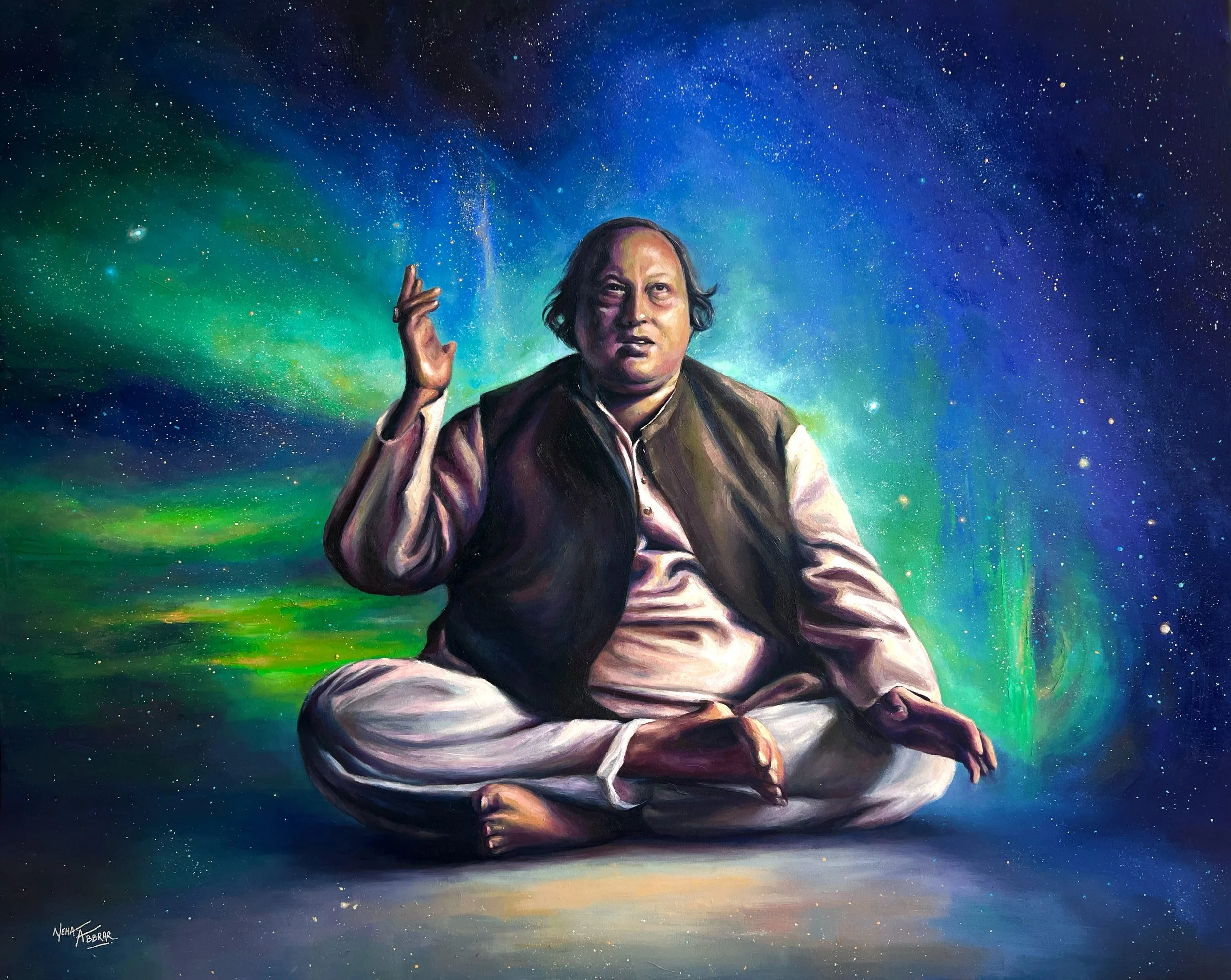 Nusrat Fateh Ali Khan, 2022, Oils on Canvas - 60 x 48 in