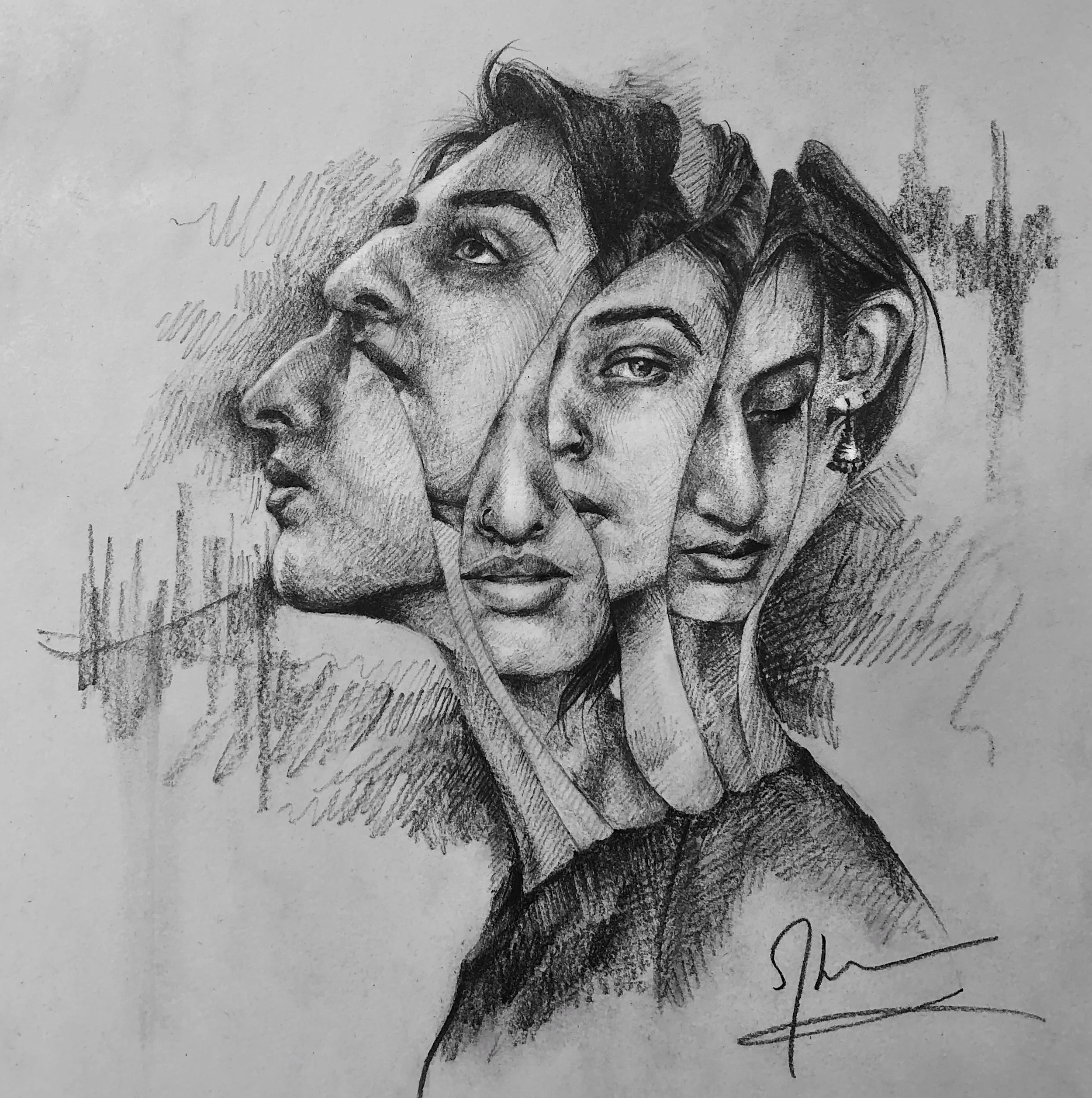 Self Portrait (5), 2020, Graphite on paper - 16 x 16 in