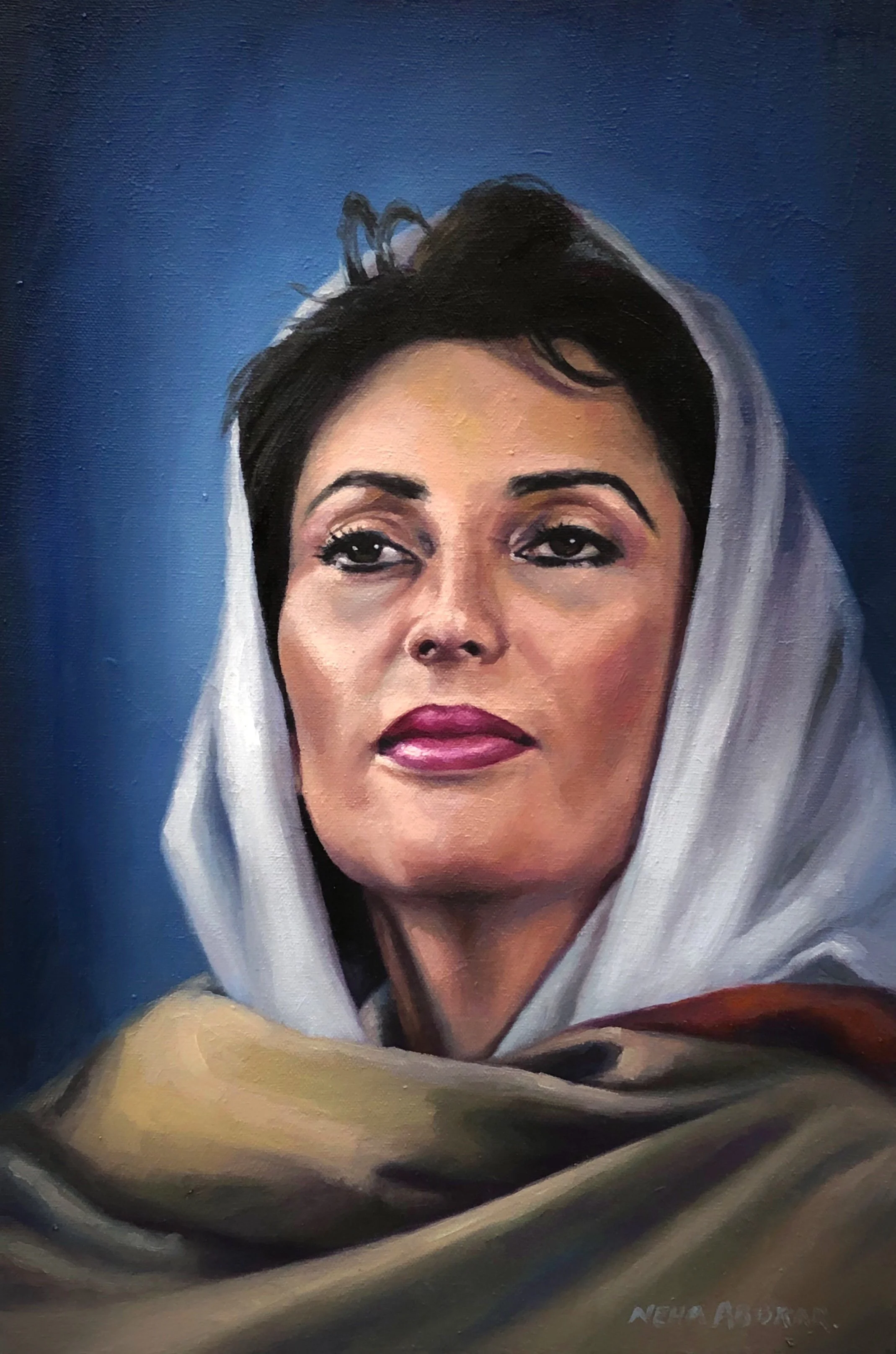 Benazir Bhutto, 2021, Oils on Canvas - 18 x 12 in