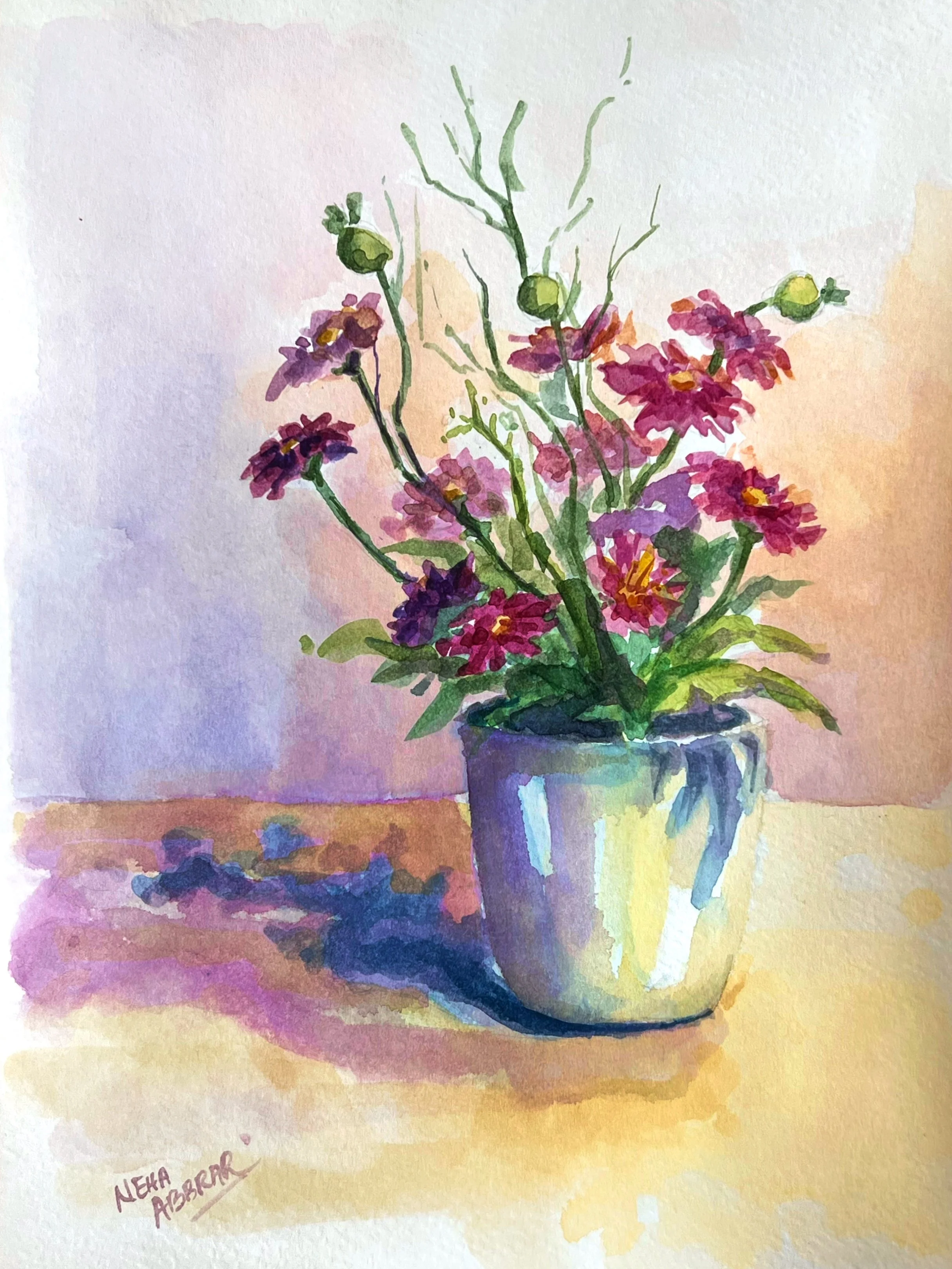 Flowerpot, 2022, Watercolor on paper - 12 x 9 in
