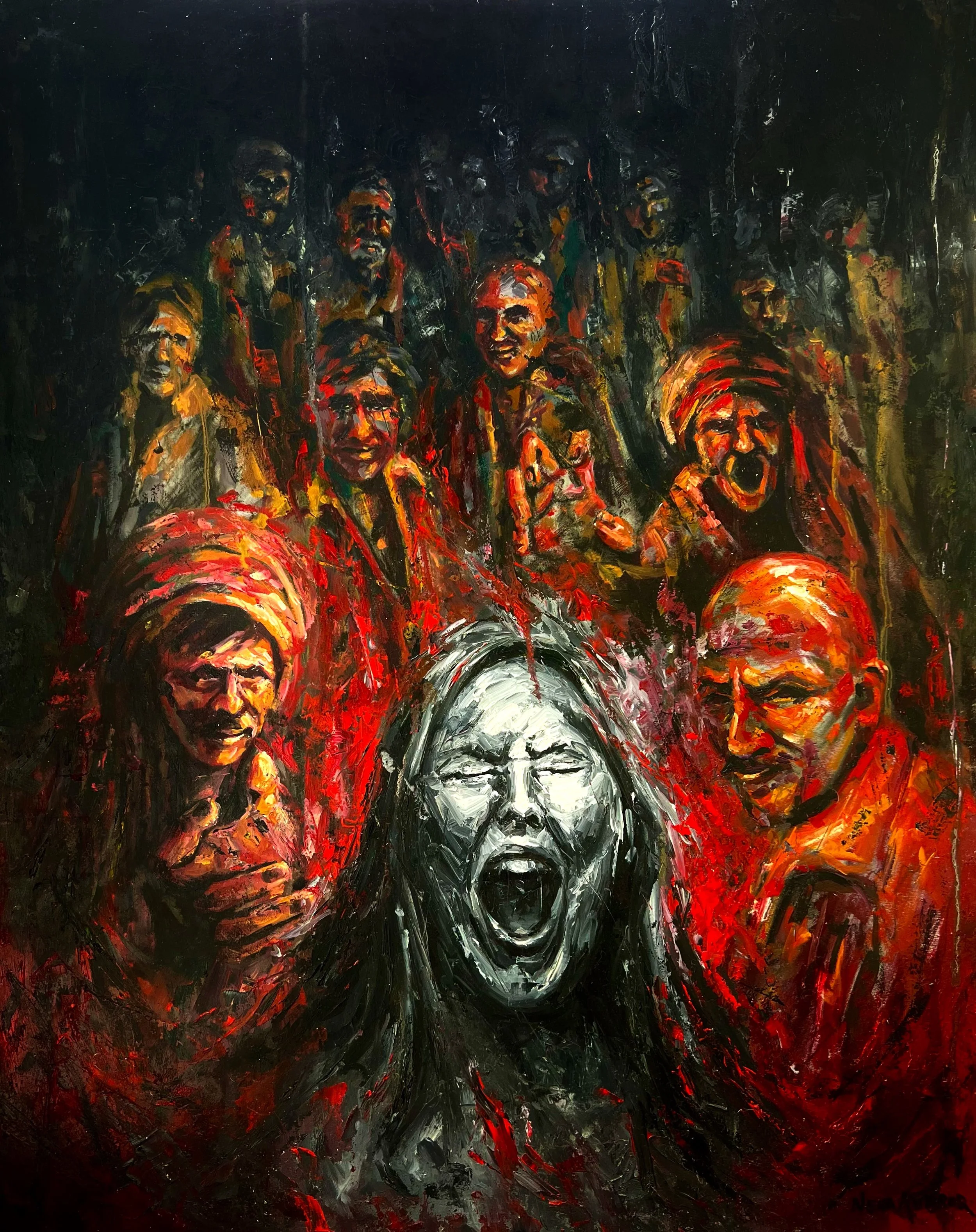 Scream, 2022, Oils on Canvas with Knife - 30 x 24 in