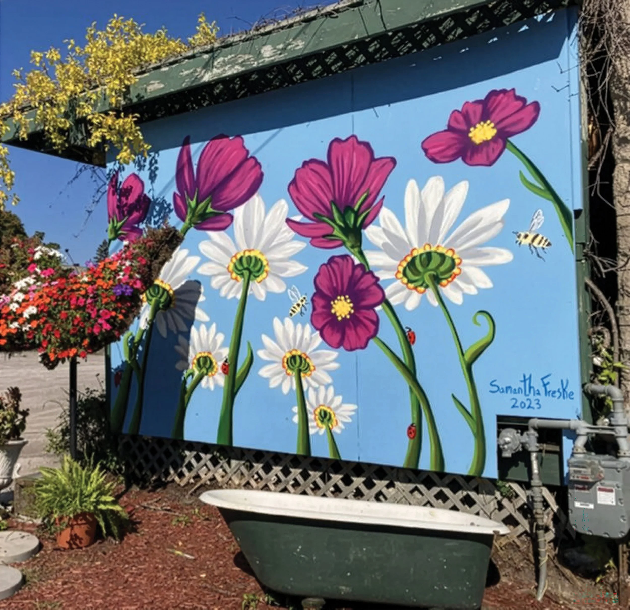 “Under the Flowers Mural” 2023, Approximately 10’ x 12’

A mural Commissioned by Wilson's Lasting Expressions Flower Shop, 204 W Washington Ave, Alpena, MI 49707. Created to give the perspective as if you are standing under flowers.