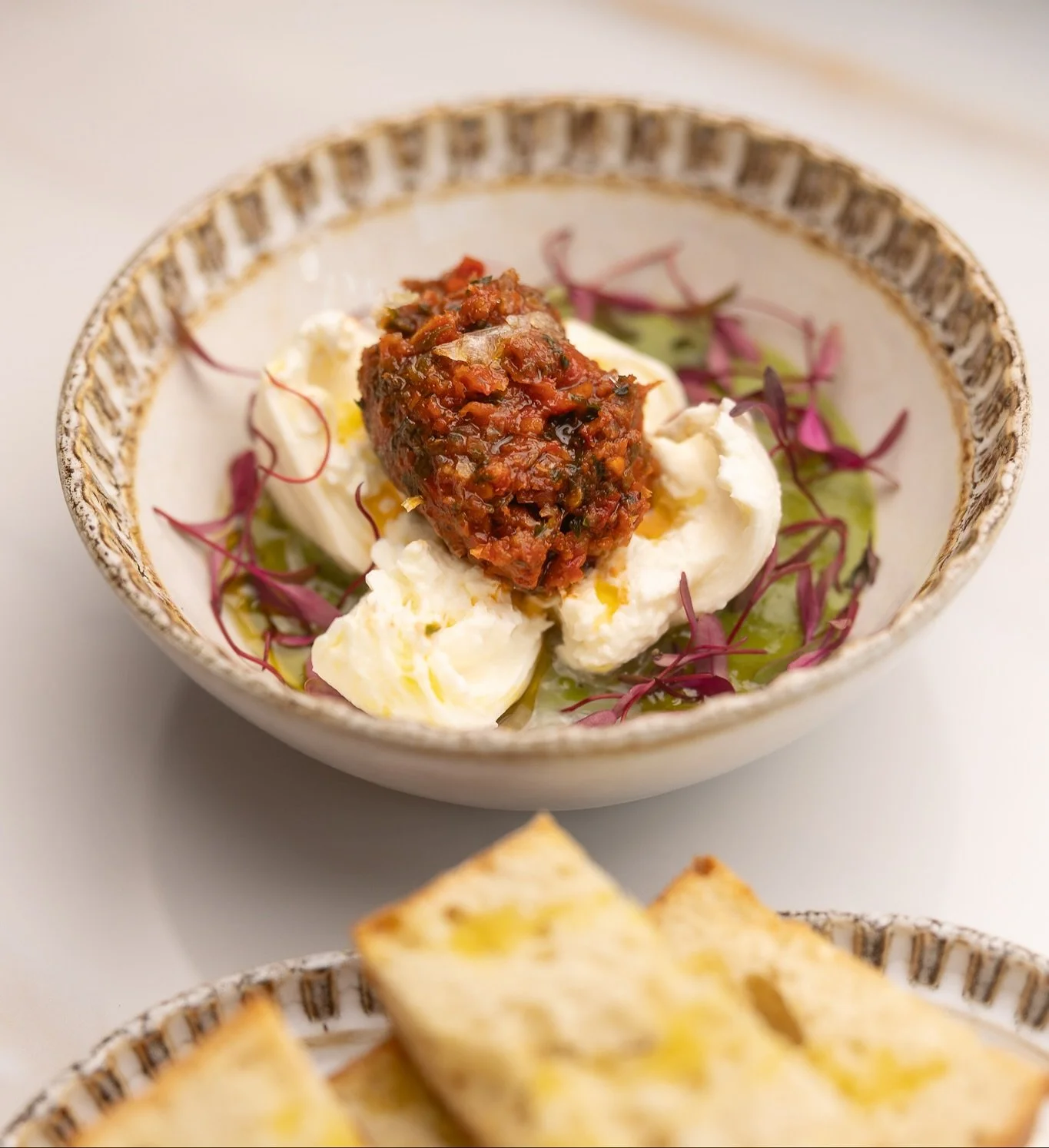Red & Green Pesto Burrata: Sun-dried Tomatoes, Basil, Olive Oil, Salt 😍