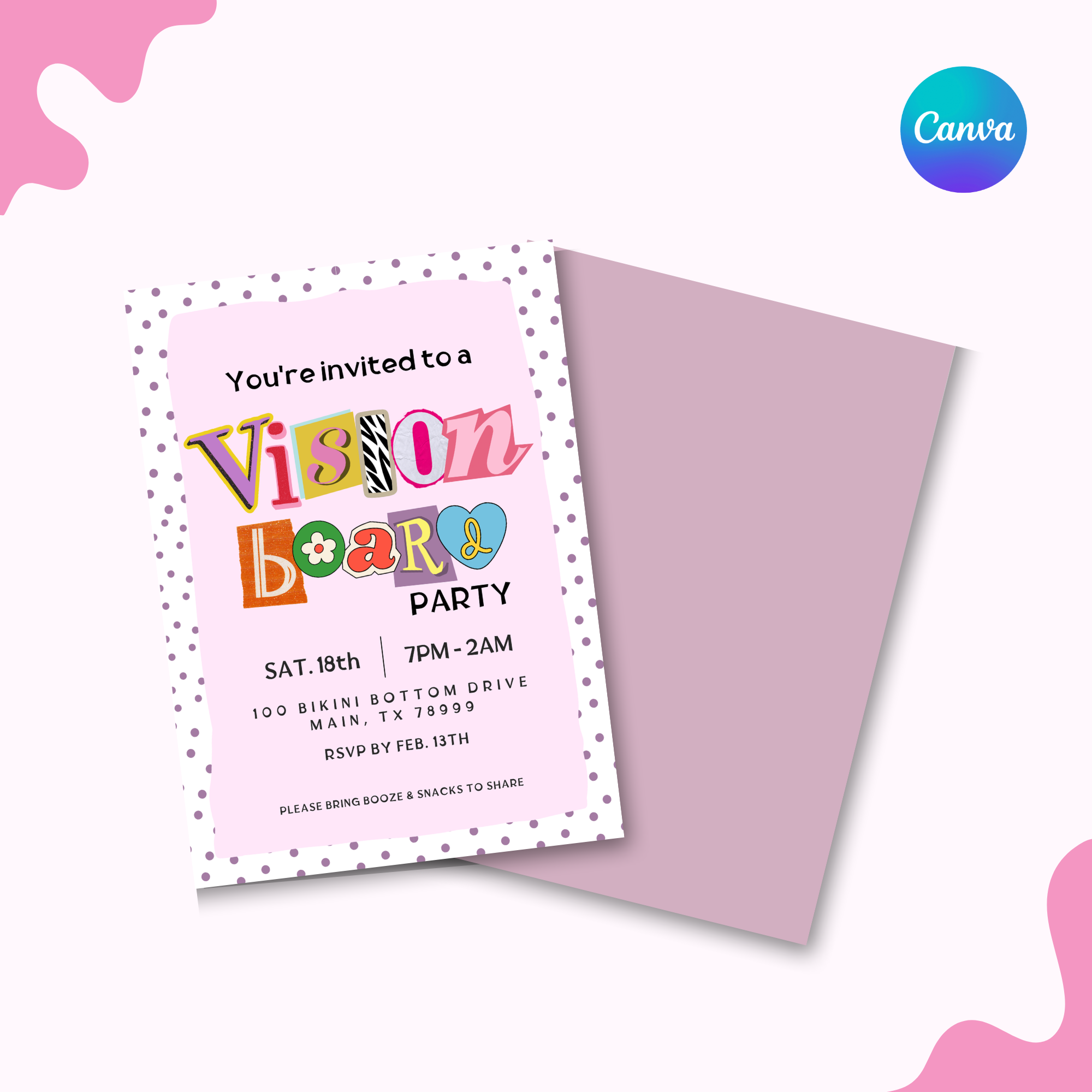 Polka Dot Vision Board Invitation