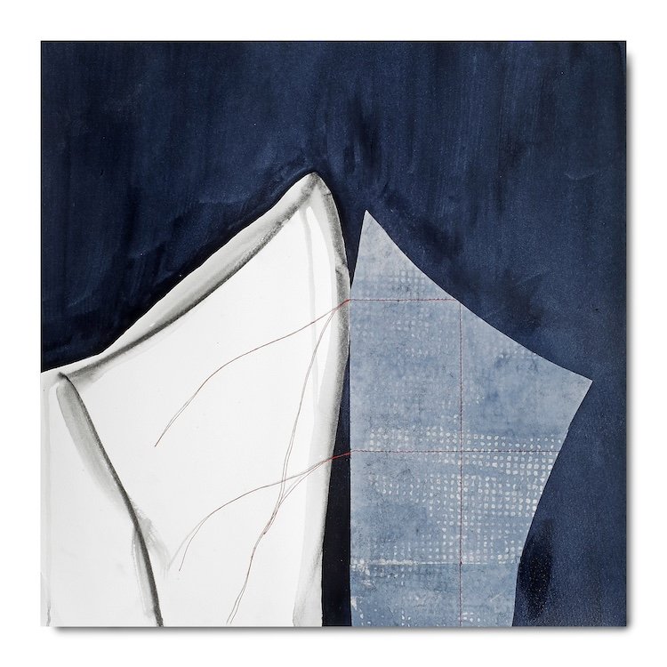 #7: February 17, 2024, mixed media (water soluble graphite, acrylic, Japanese kozo paper, sewing thread), 14.5" x 14.5"
