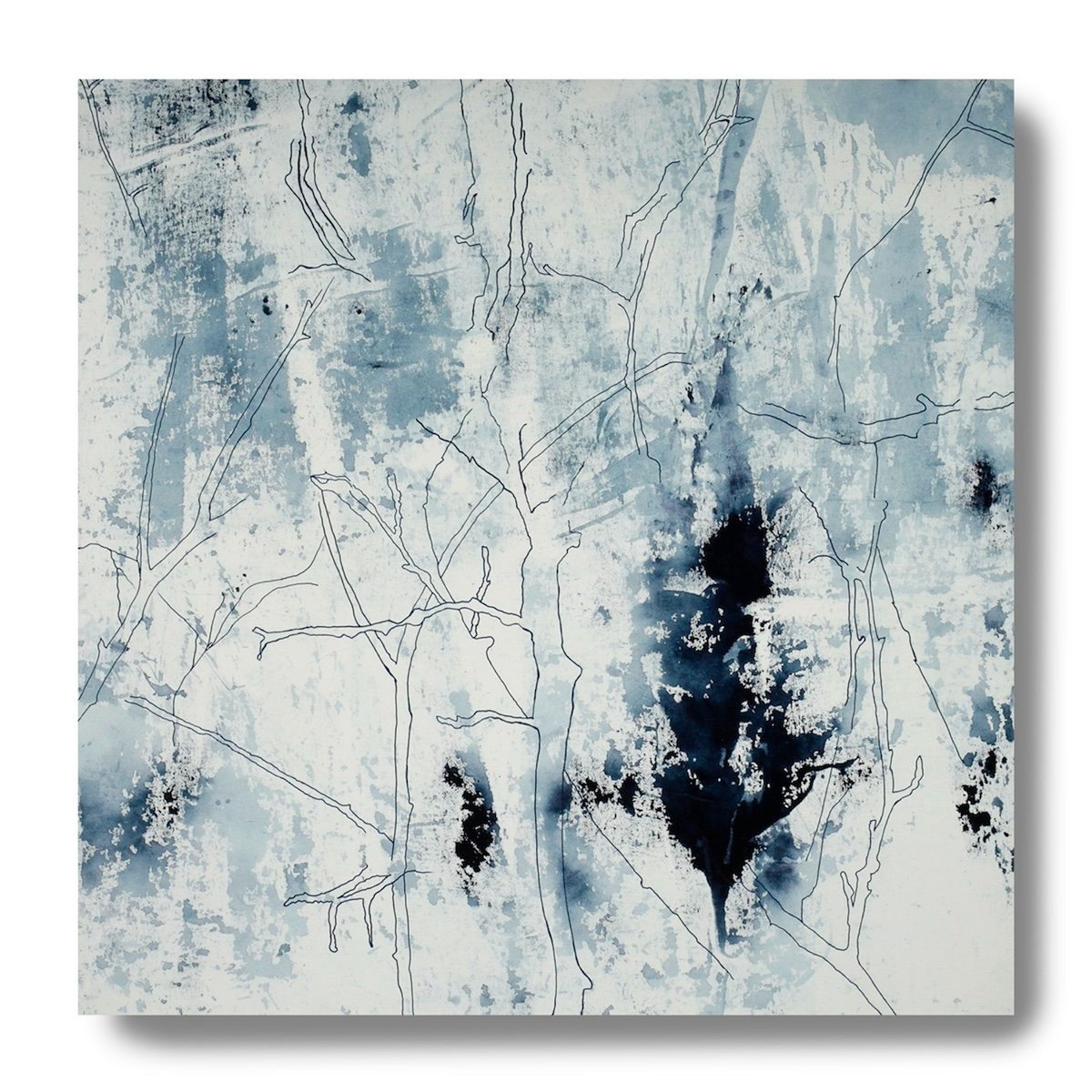 Aftermath II, 2023, mixed media (acrylic, oil-based pens, Japanese kozo paper), 30" x 30" on 2" cradle board