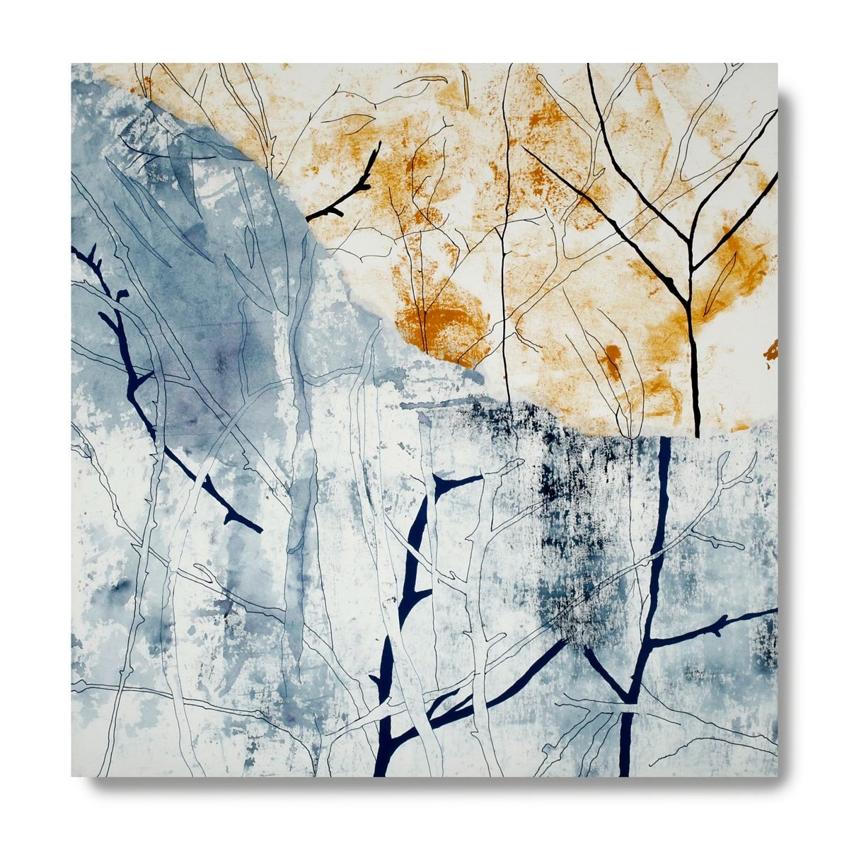 Aftermath IV, 2023, mixed media (acrylic, oil-based pens, Japanese kozo paper), 30" x 30" on 2" cradle board