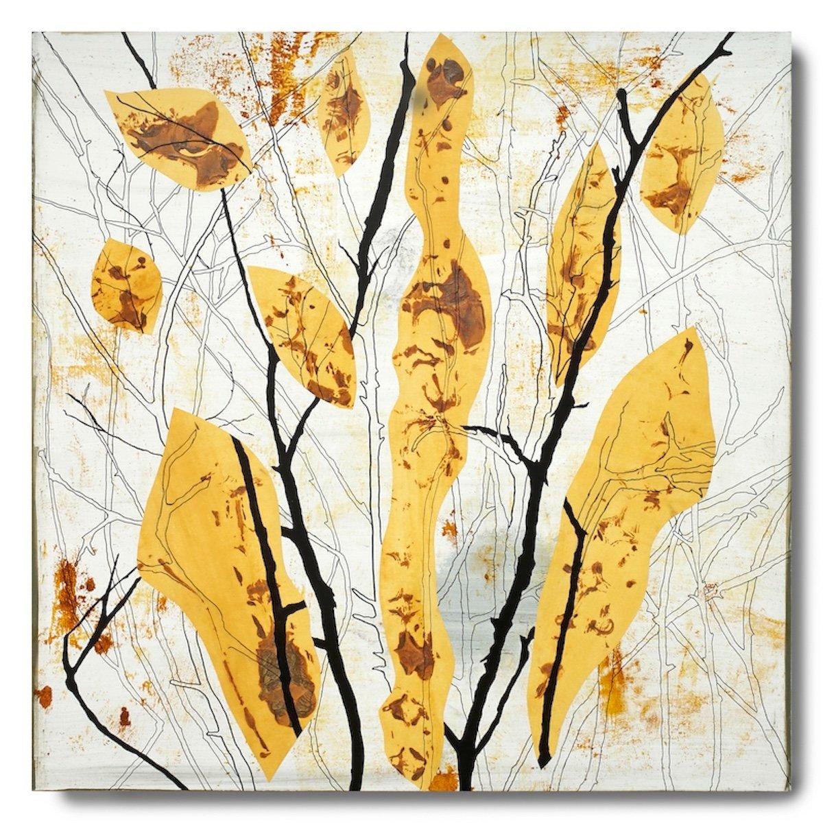 Aftermath VI, 2023, mixed media (acrylic, oil-based pens, Japanese kozo paper), 30" x 30" on 2" cradle board