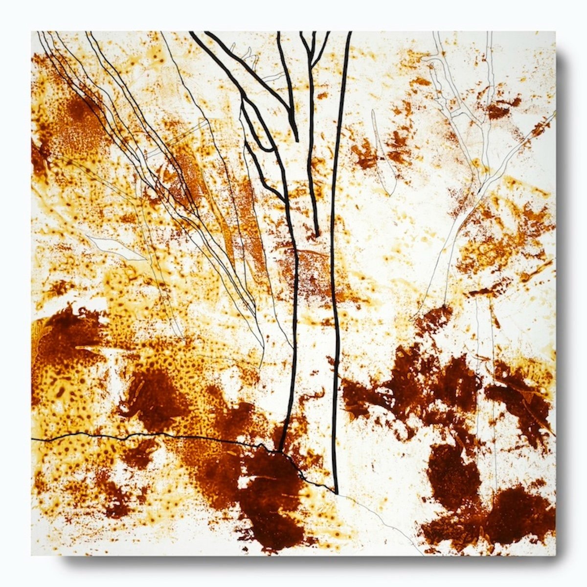 Aftermath VII, 2023, mixed media (acrylic, oil-based pens), 30" x 30" on 2" cradle board