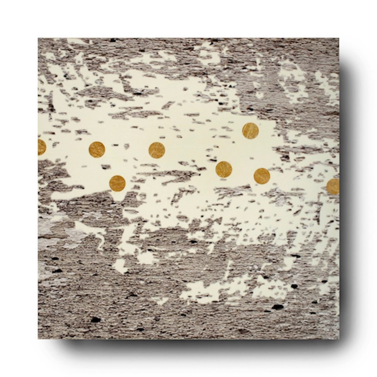 Liberated, 2022, mixed media (scrap vinyl, paper), 16" x 16" on 2" cradle board