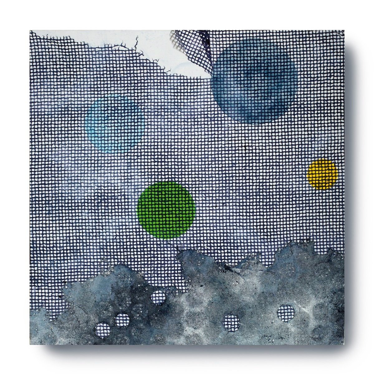 Revealing, 2023, mixed media (acrylic, oil-based pens, watercolor pencils, papers), 16" x 16" on 2" cradle board