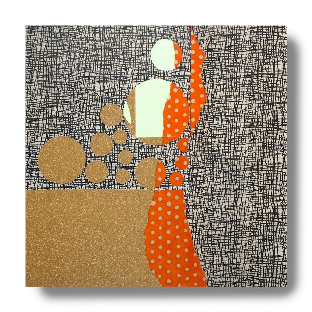 Tangled and Indulgent Conversations, 2023, mixed media (vinyl, paper & watercolor), 16" x 16" on 2" cradle board, (sold)