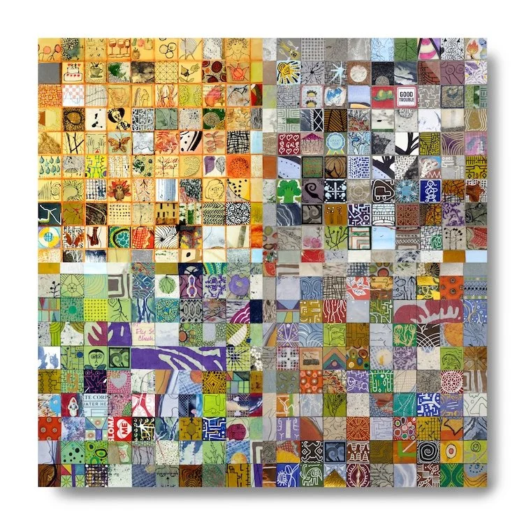 Never A Dull Day, 2026, mixed media, 24" x 24" quadriptych, 130 lb. Canson watercolor paper