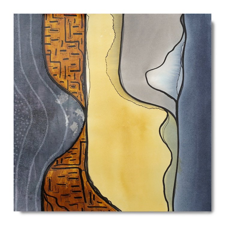 #15: April 13, 2024, mixed media: (acrylic, oil-based pens, fabric), 14.5" x 14.5"