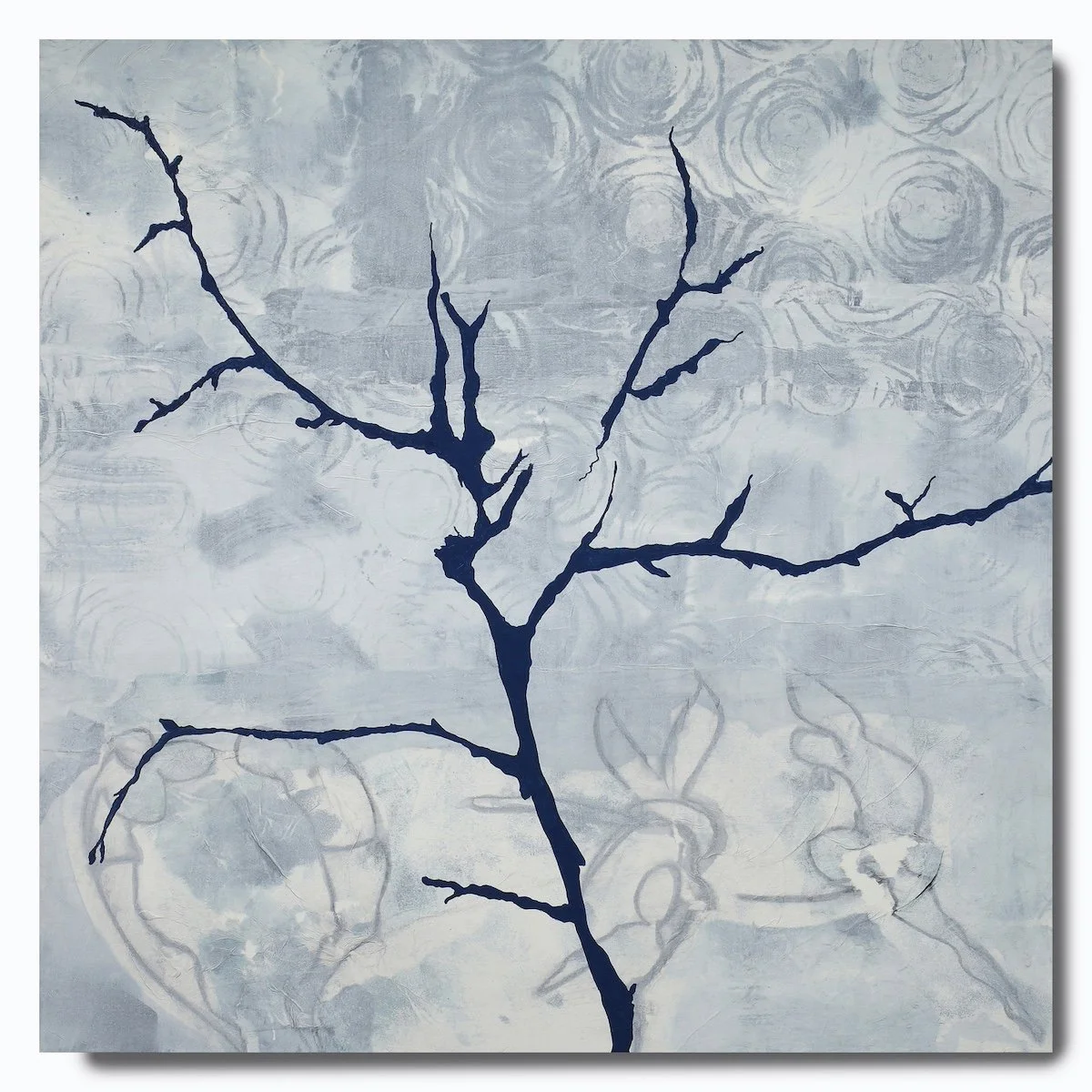 unBalanced, 2021, mixed media (acrylic, oil-based pens, Japanese kozo paper), 30" x 30" on 2" cradle board