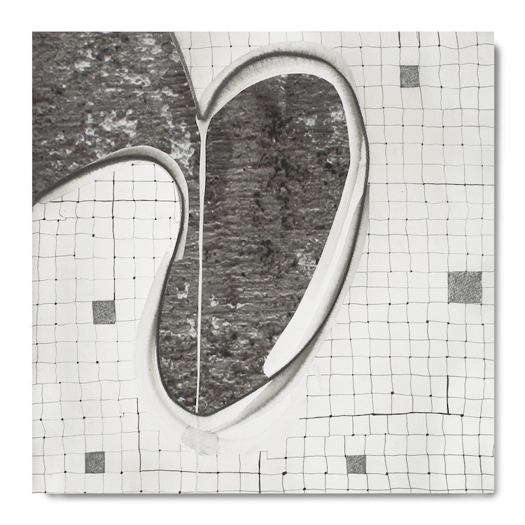 #34: September 14, 2024, mixed media (water soluble graphite, scrap vinyl, pencil), 14.5" x 14.5"