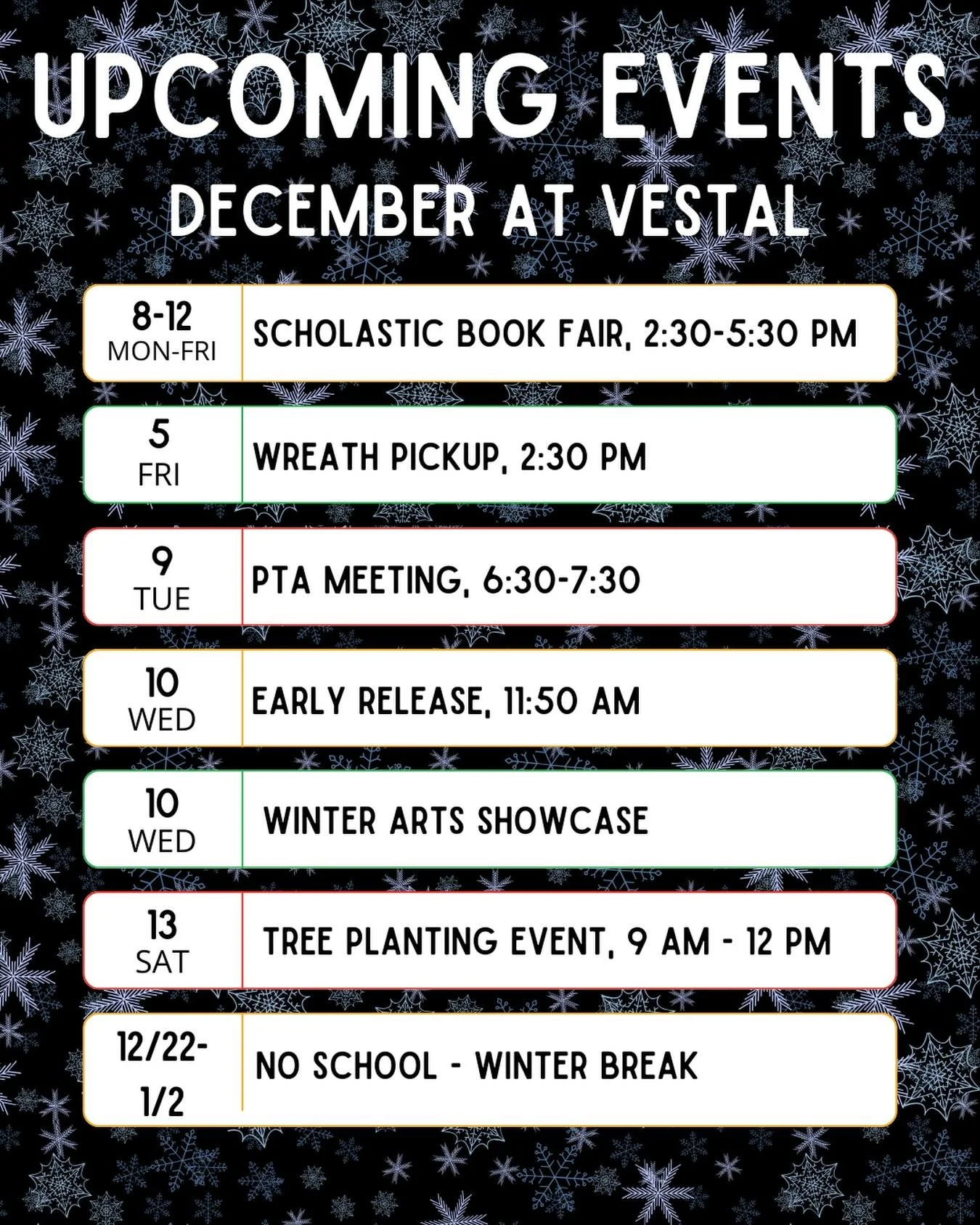 It&rsquo;s a short but sweet month at Vestal. Keep an eye out for more information on all these upcoming events!