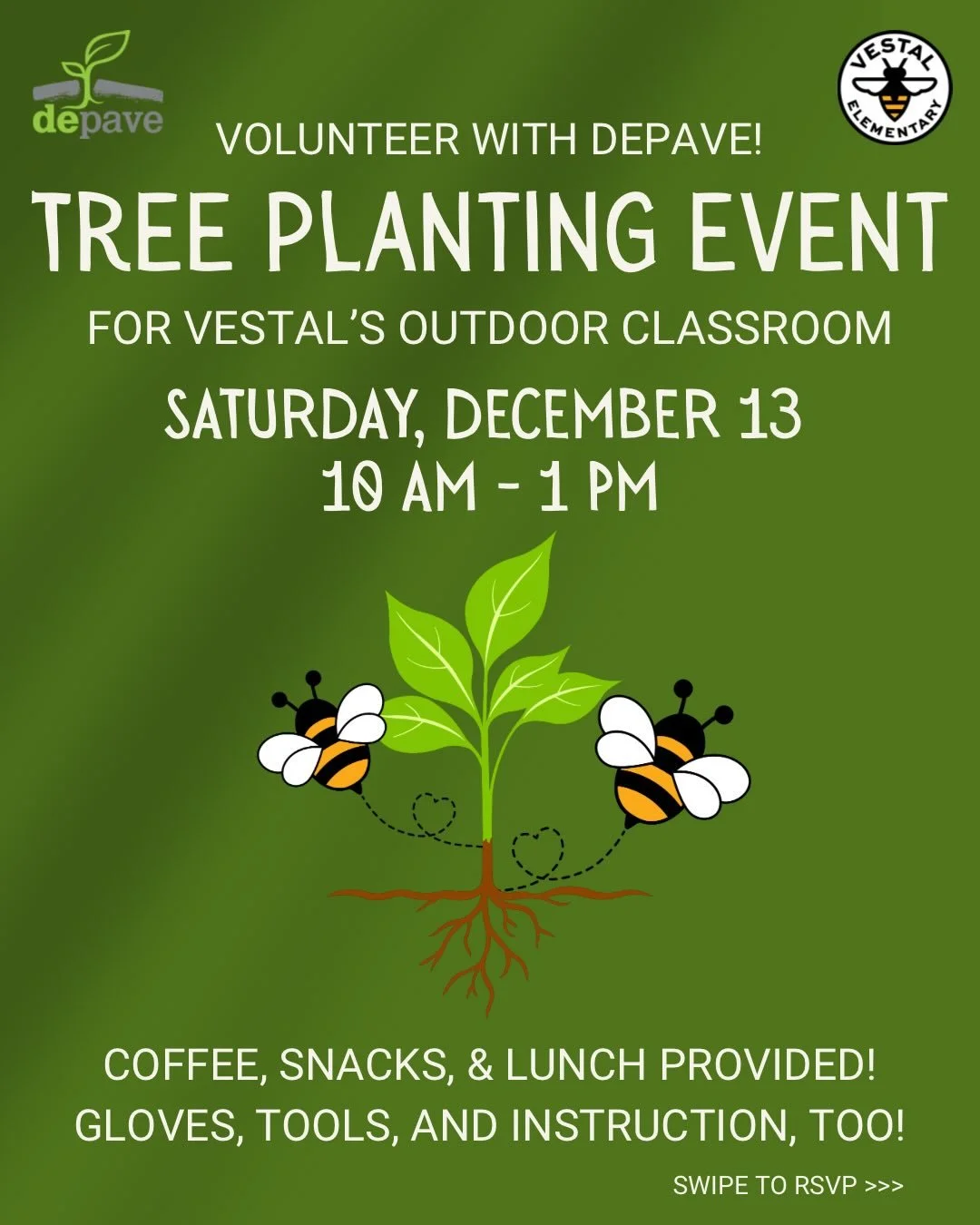 *Correction! Your Vestal PTA social media manager had the time mixed up - this event is actually 10-1 this Saturday! Apologies for any confusion!*

We just can&rsquo;t wait for this Saturday&rsquo;s tree planting event with @depavepdx ! Come plant tr