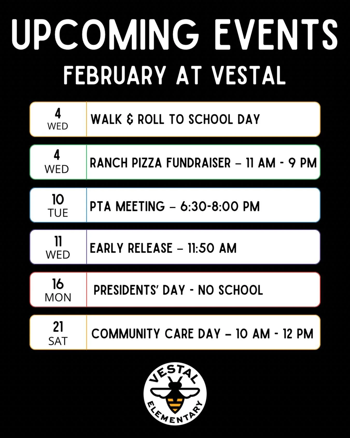 Here&rsquo;s a corrected calendar for February at Vestal!