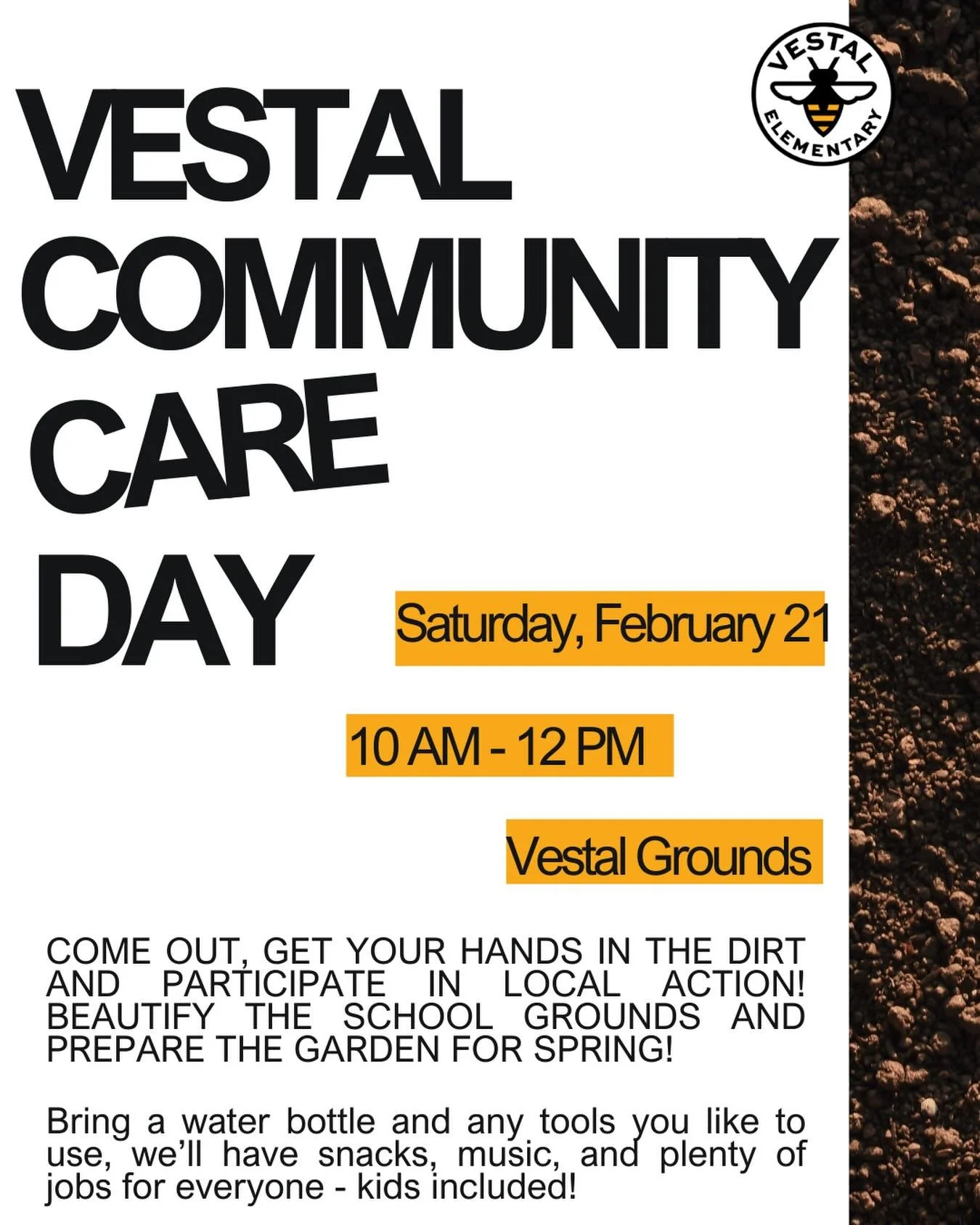 THIS SATURDAY! Meet us on the Vestal grounds where we&rsquo;ll be working on our amazing garden refresh, caring for our school and having fun together as a community! See you there!