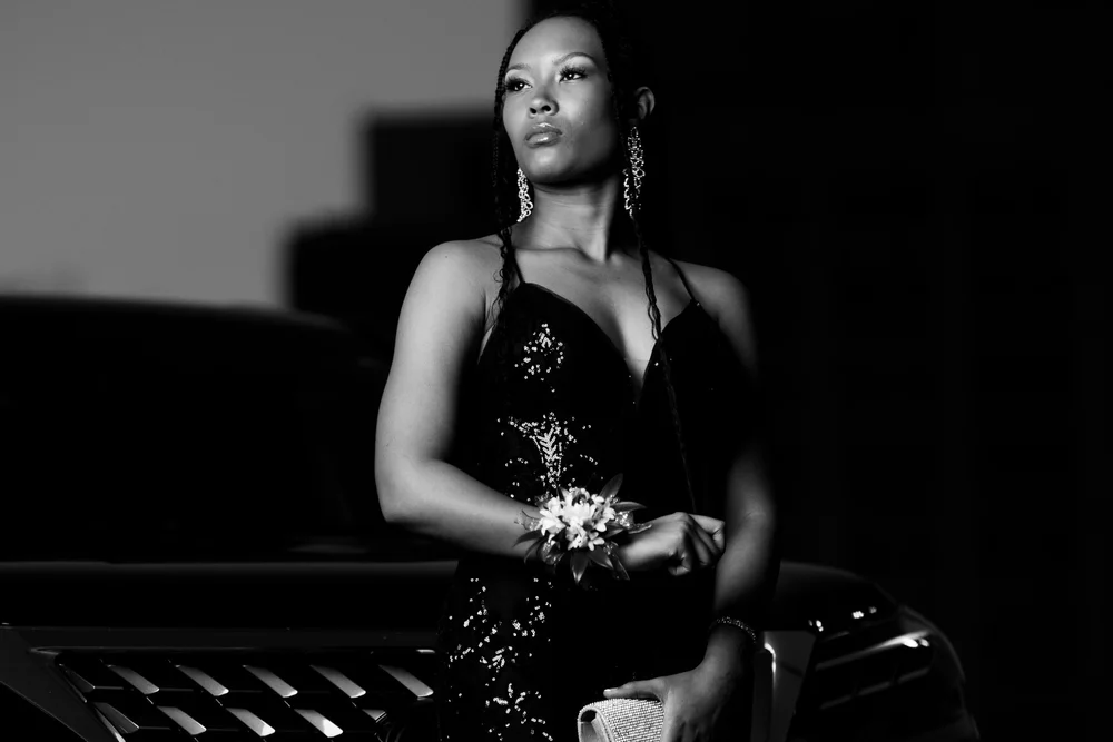 Editorial senior portrait in formal eveningwear