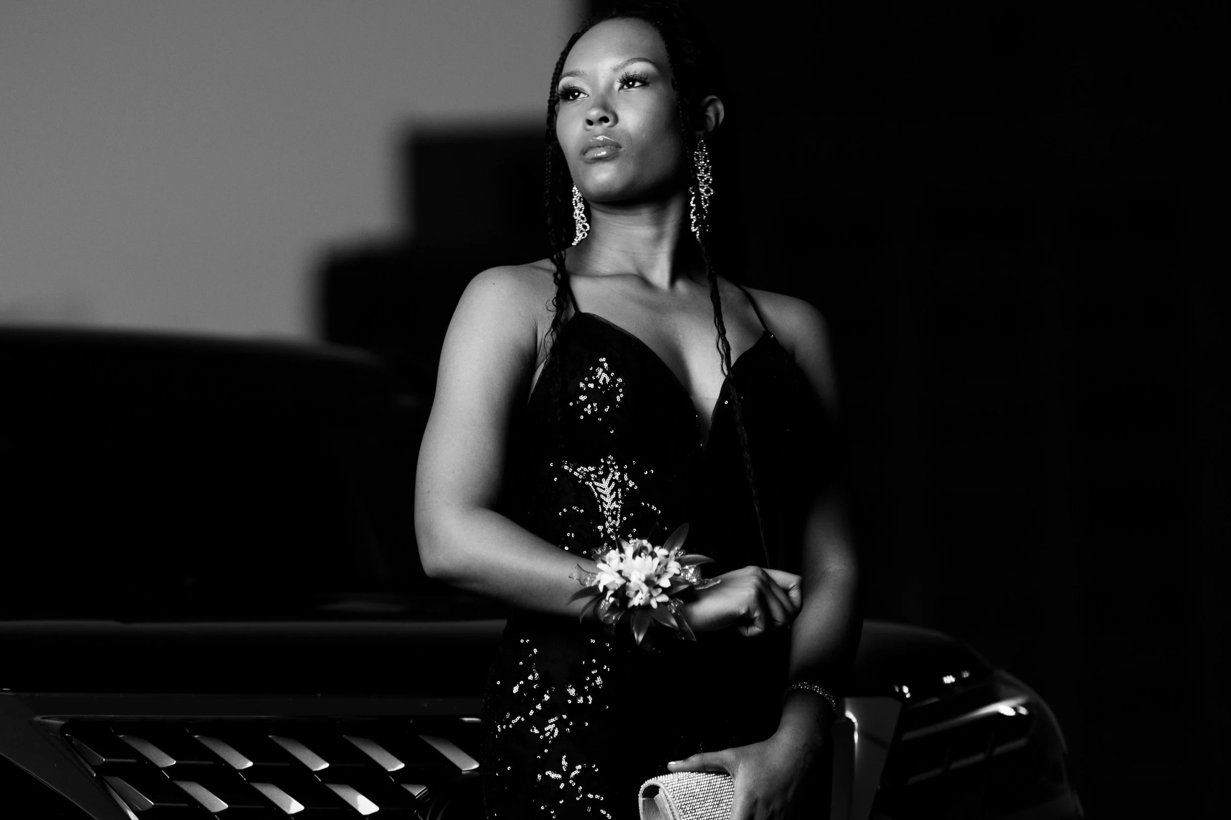 Editorial senior portrait in formal eveningwear
