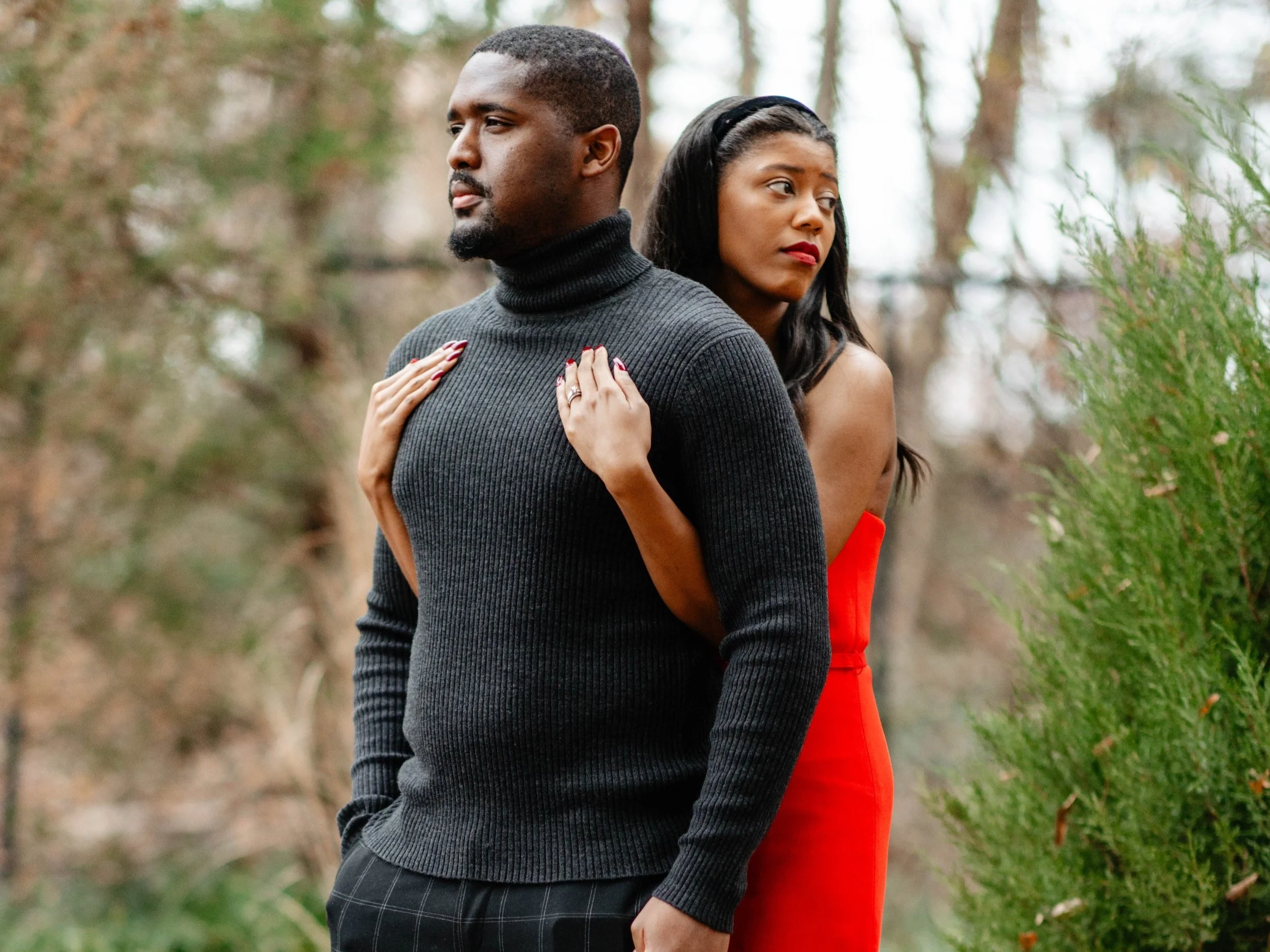 Editorial couple portrait with dramatic styling