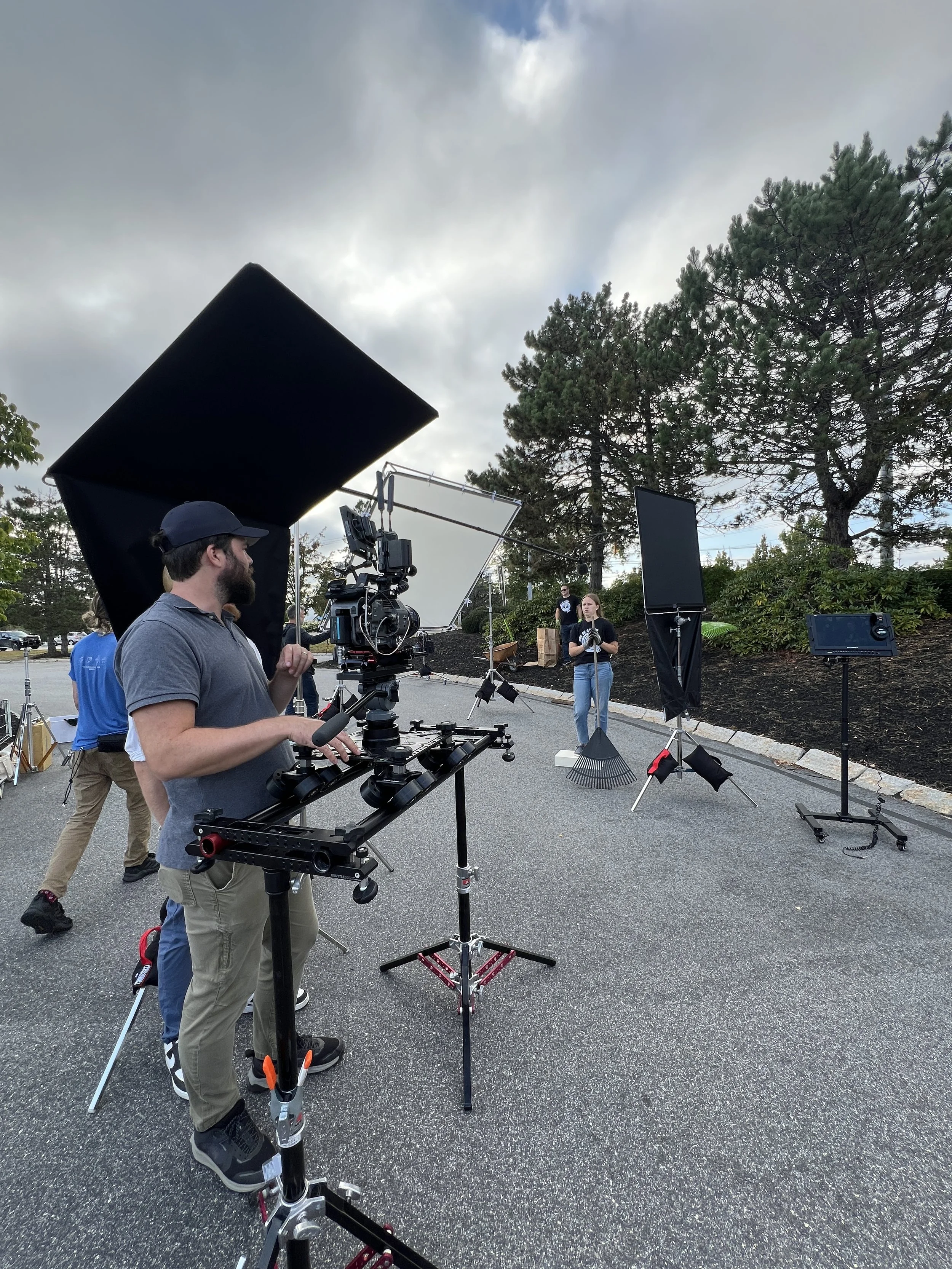 A BTS photo on a Hannaford shoot featuring Christian Wilfong operating his FX9 on a slider. 