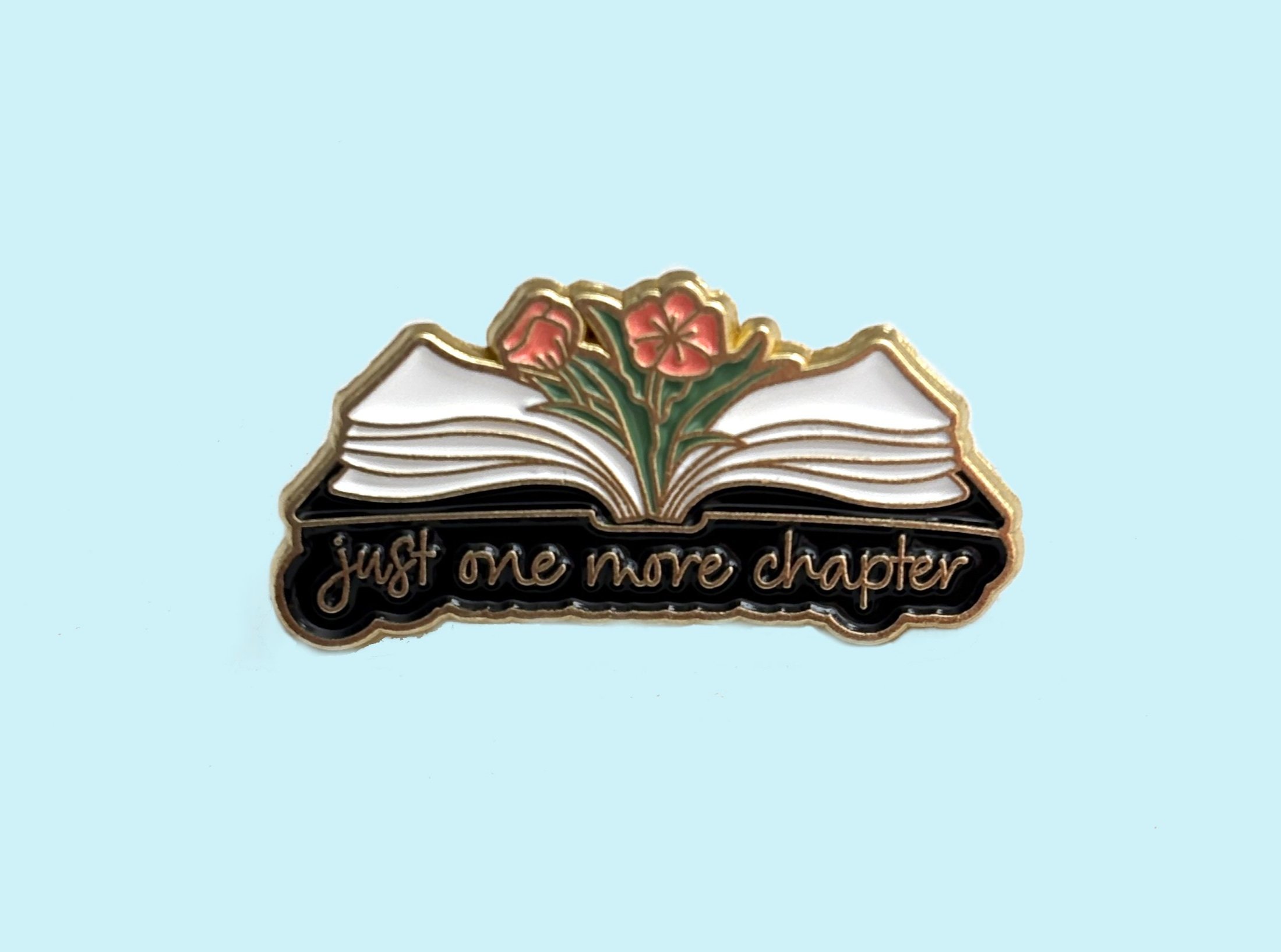 just one more chapter enamel pin, october 12, 11:51 a.m., bookish accessories, book pins, magnifique hearts, iphone photo