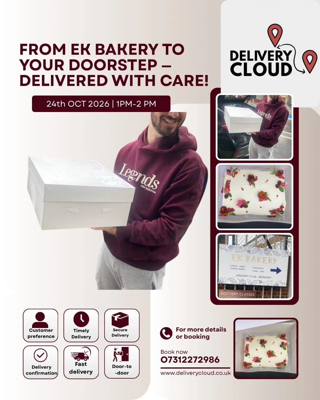 🍰 From @ekbakery  straight to your doorstep&mdash;delivered with care! ✨
We had the absolute pleasure of delivering this stunning, custom floral masterpiece from @ekbakery EK Bakery directly to one of our wonderful clients at @fideliocafe Clerkenwel