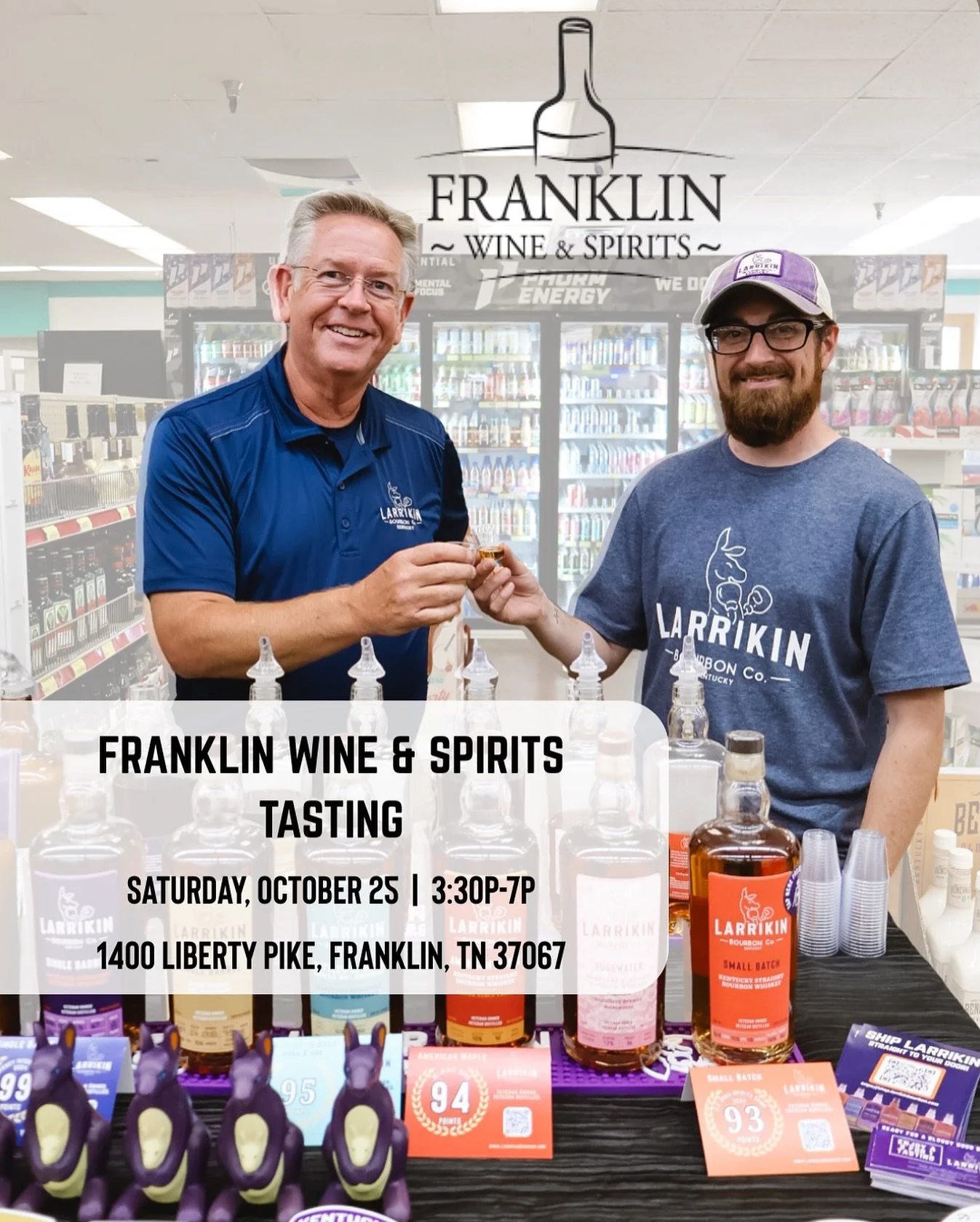 Tennessee! We will be doing a tasting at Franklin Wine &amp; Spirits THIS Saturday from 3:30p-7p. Come out and see us!