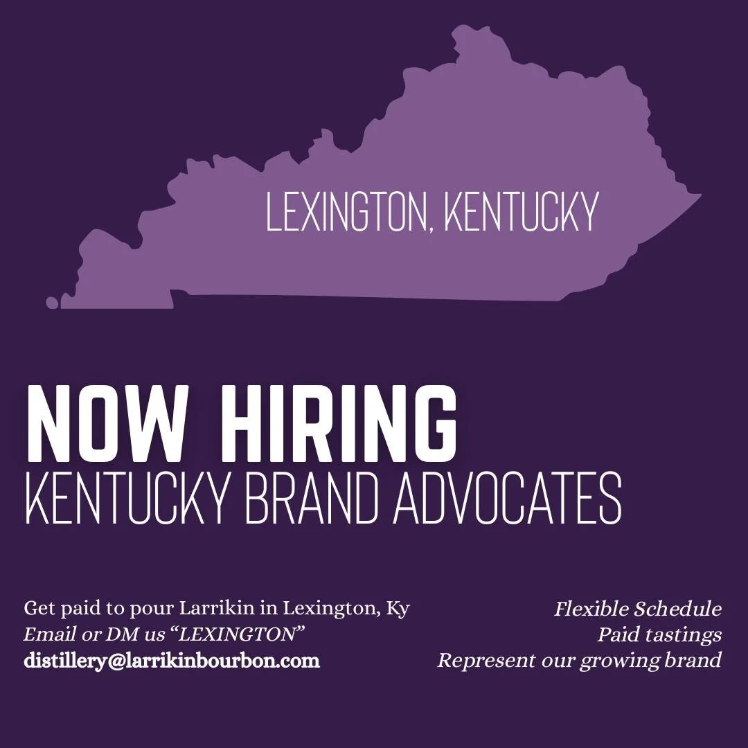 Now hiring in Lexington, KY. 🥃

We&rsquo;re looking for outgoing Brand Advocates to pour Larrikin at in-store tastings across the area.

✔ Flexible schedule
✔ Paid tastings
✔ Represent a growing bourbon brand

DM us &ldquo;LEXINGTON&rdquo; or email 