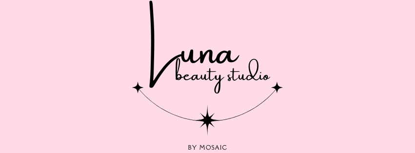 Luna Beauty Studio logo with a pink background, featuring stylized stars and the words "by Mosaic" below.