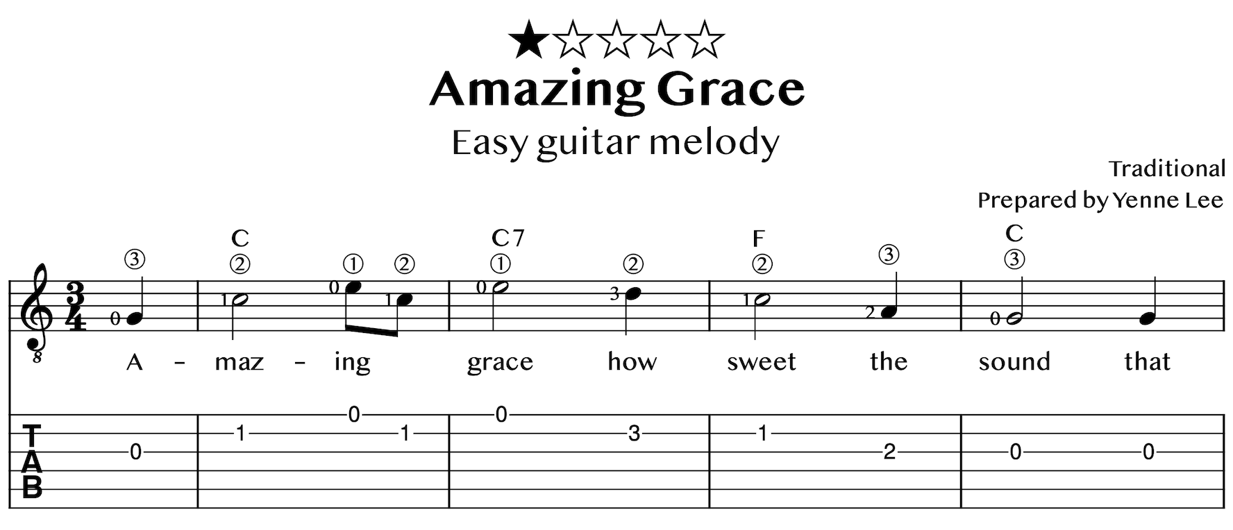 Amazing Grace (Melody) - Easy