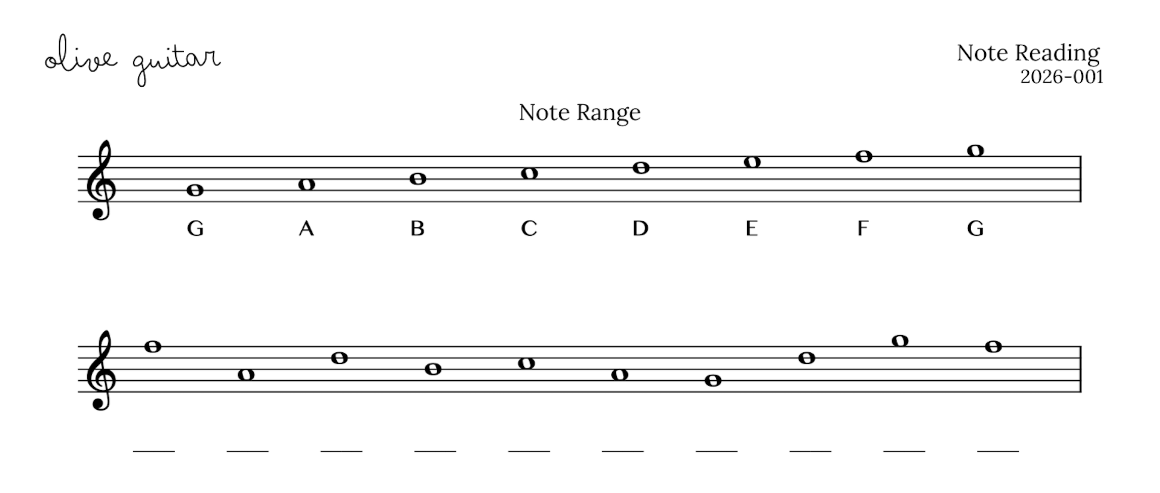 Note Reading for Guitar Treble Strings 2026-001